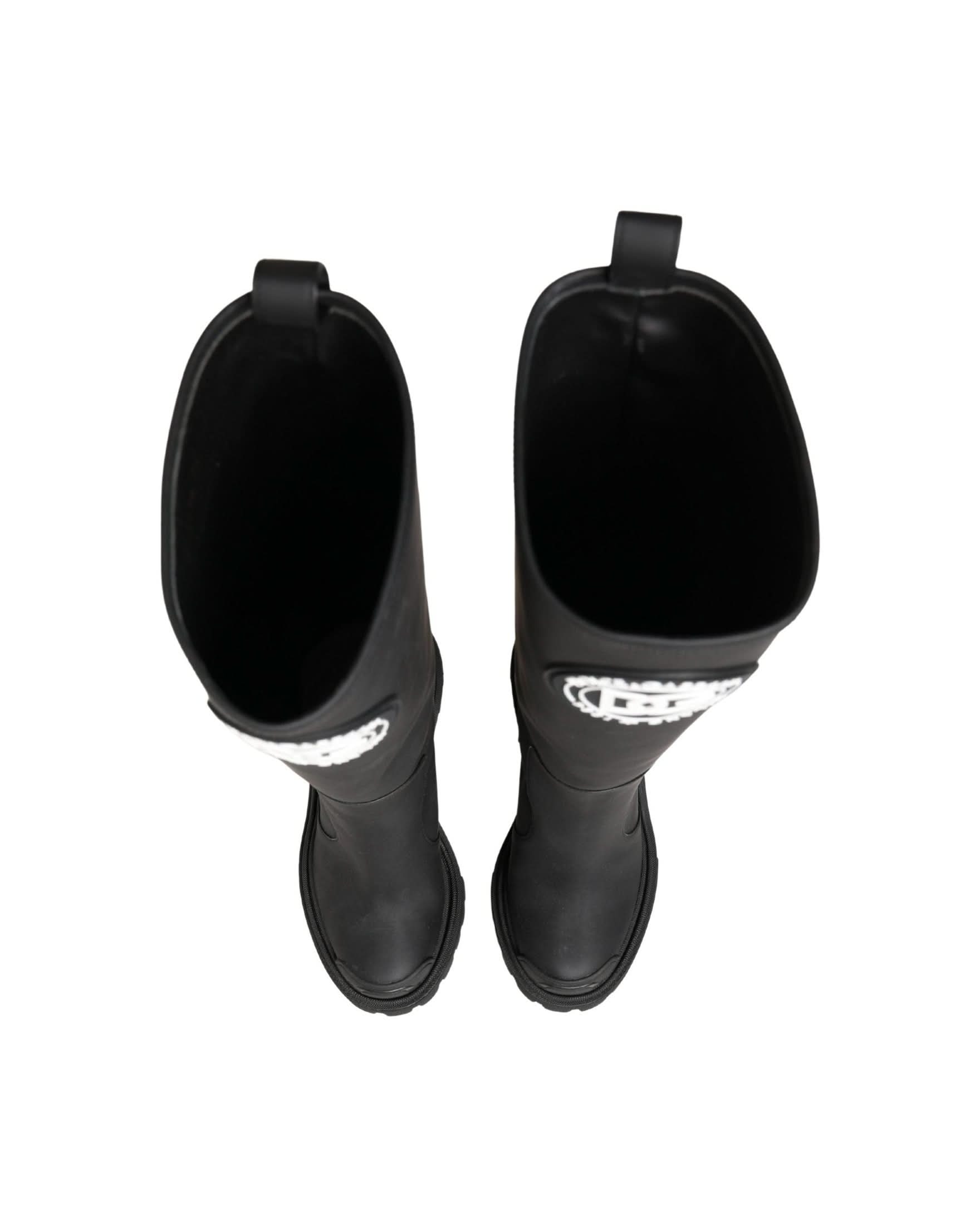 Dolce & Gabbana Black Leather Rubberised High Boots