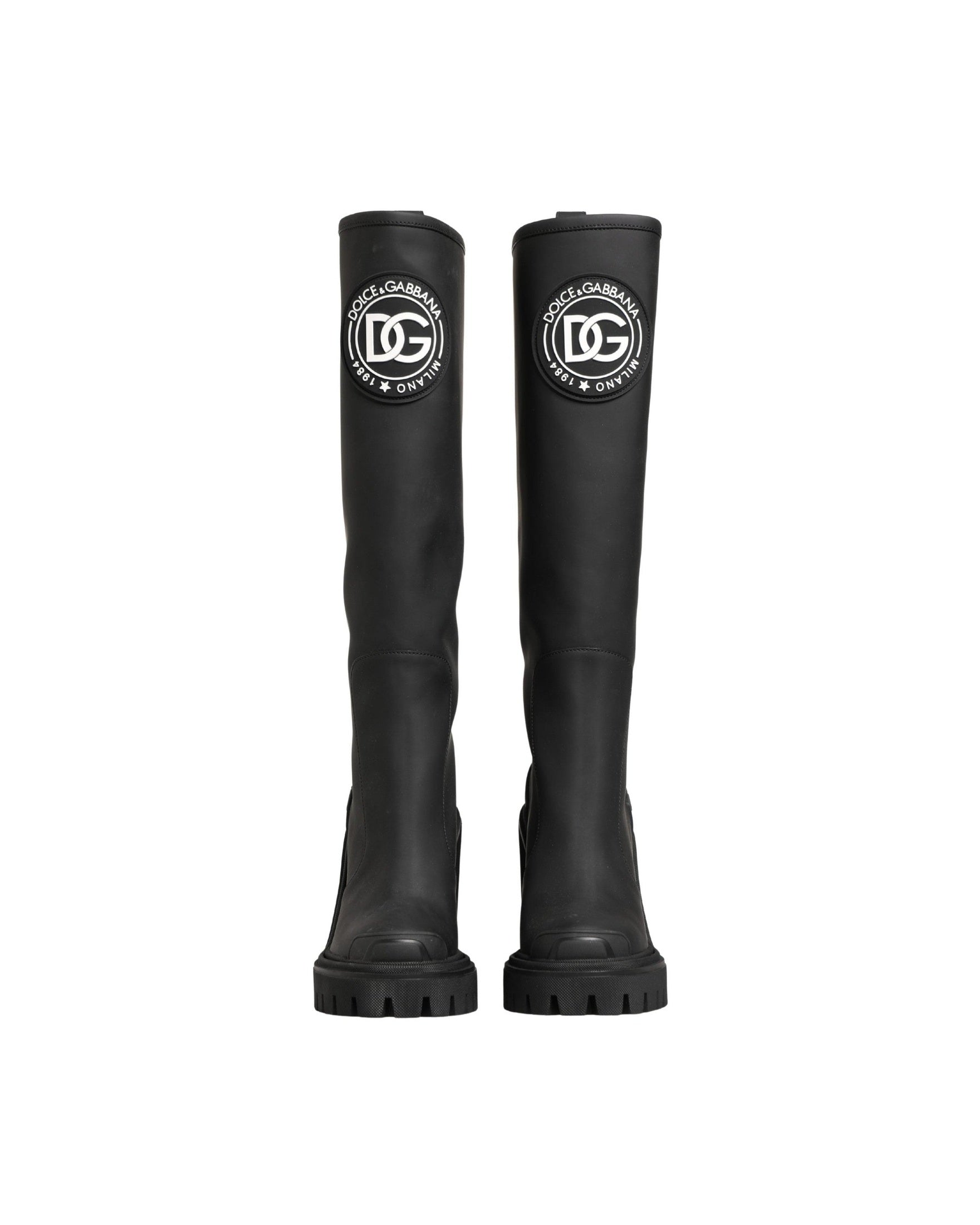 Dolce & Gabbana Black Leather Rubberised High Boots