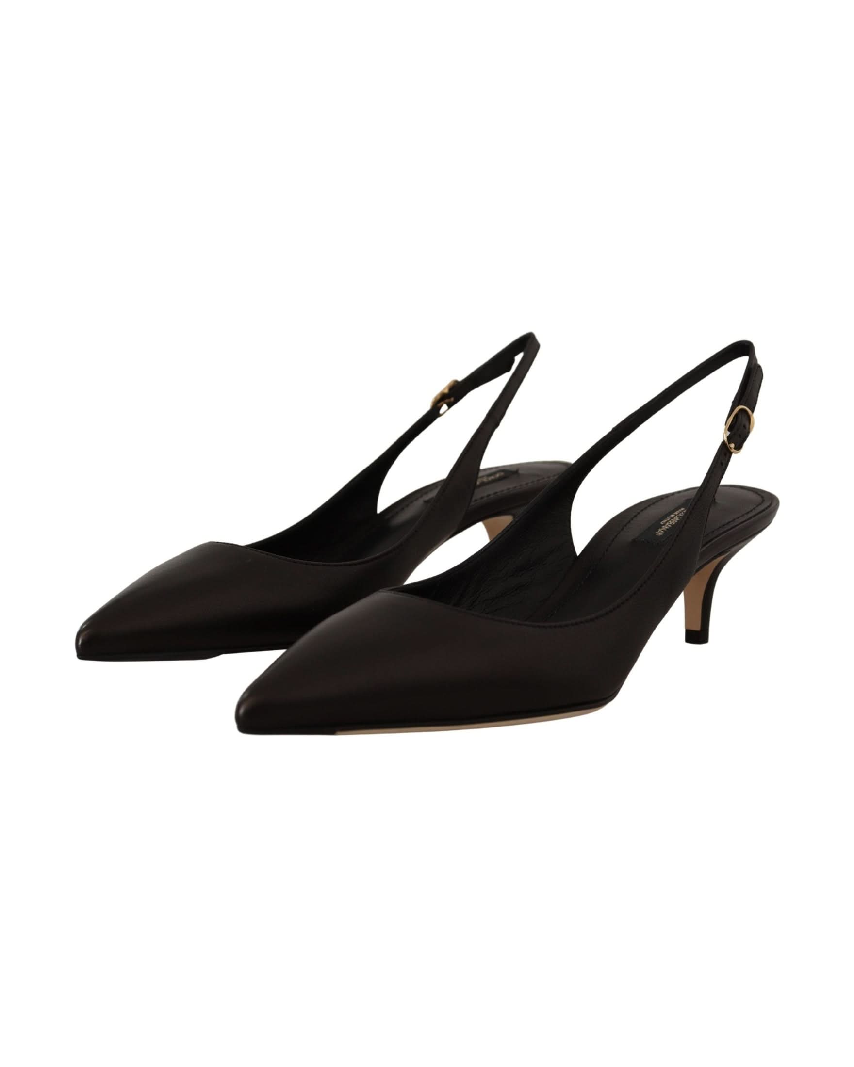 Dolce & Gabbana Black Leather Slingbacks Heels Pumps Shoes Heels