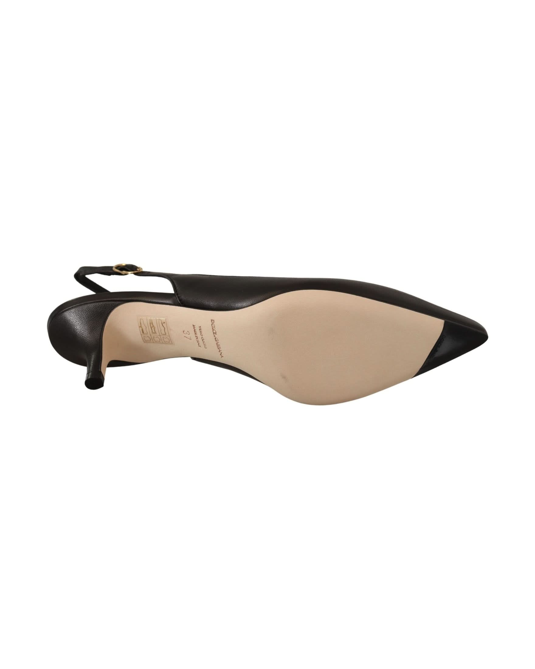 Dolce & Gabbana Black Leather Slingbacks Heels Pumps Shoes Heels