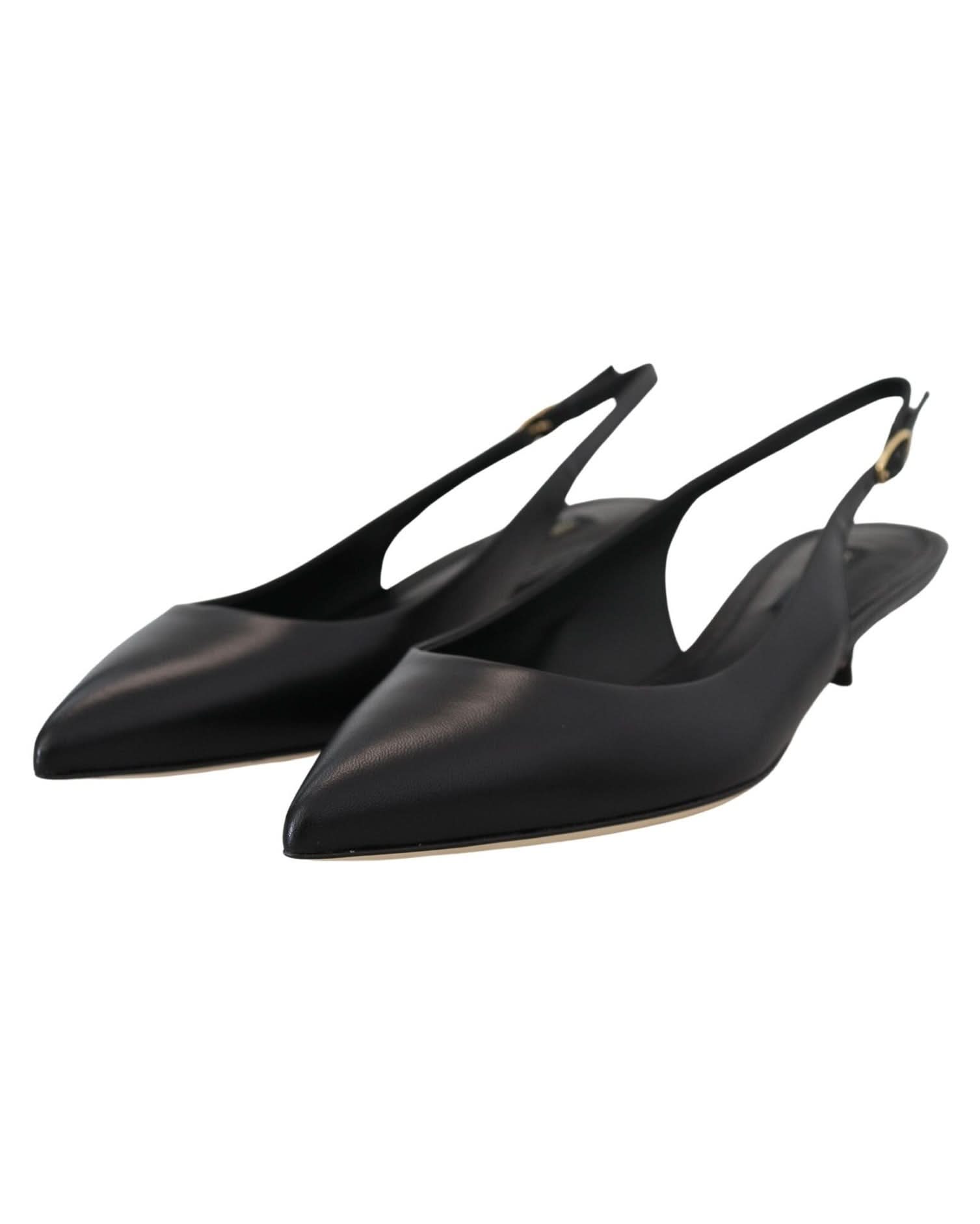 Dolce & Gabbana Black Leather Slingbacks Heels Pumps Shoes