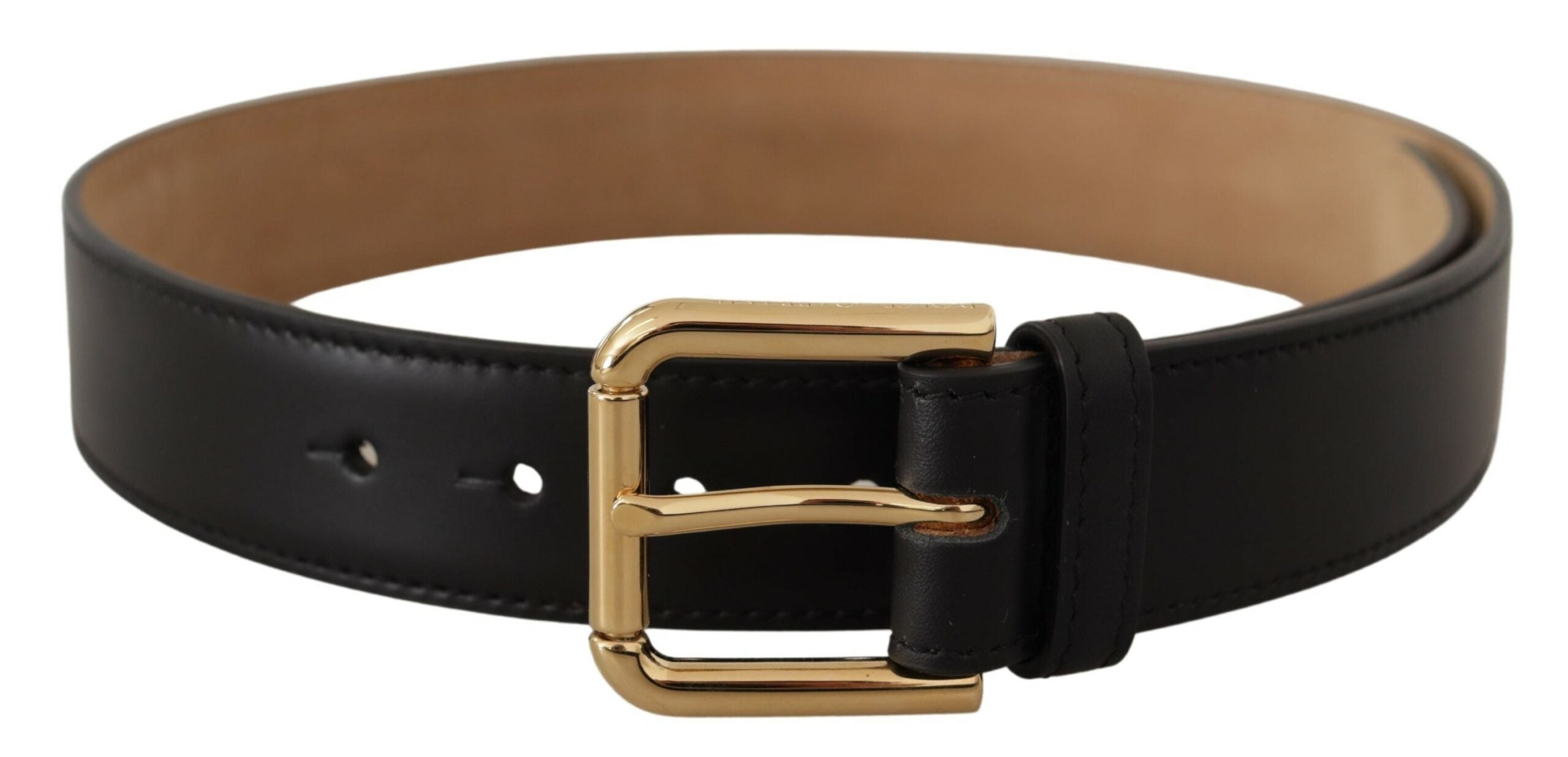 Dolce & Gabbana Black Leather Solid Classic Gold Waist Buckle Belt Glam Steals