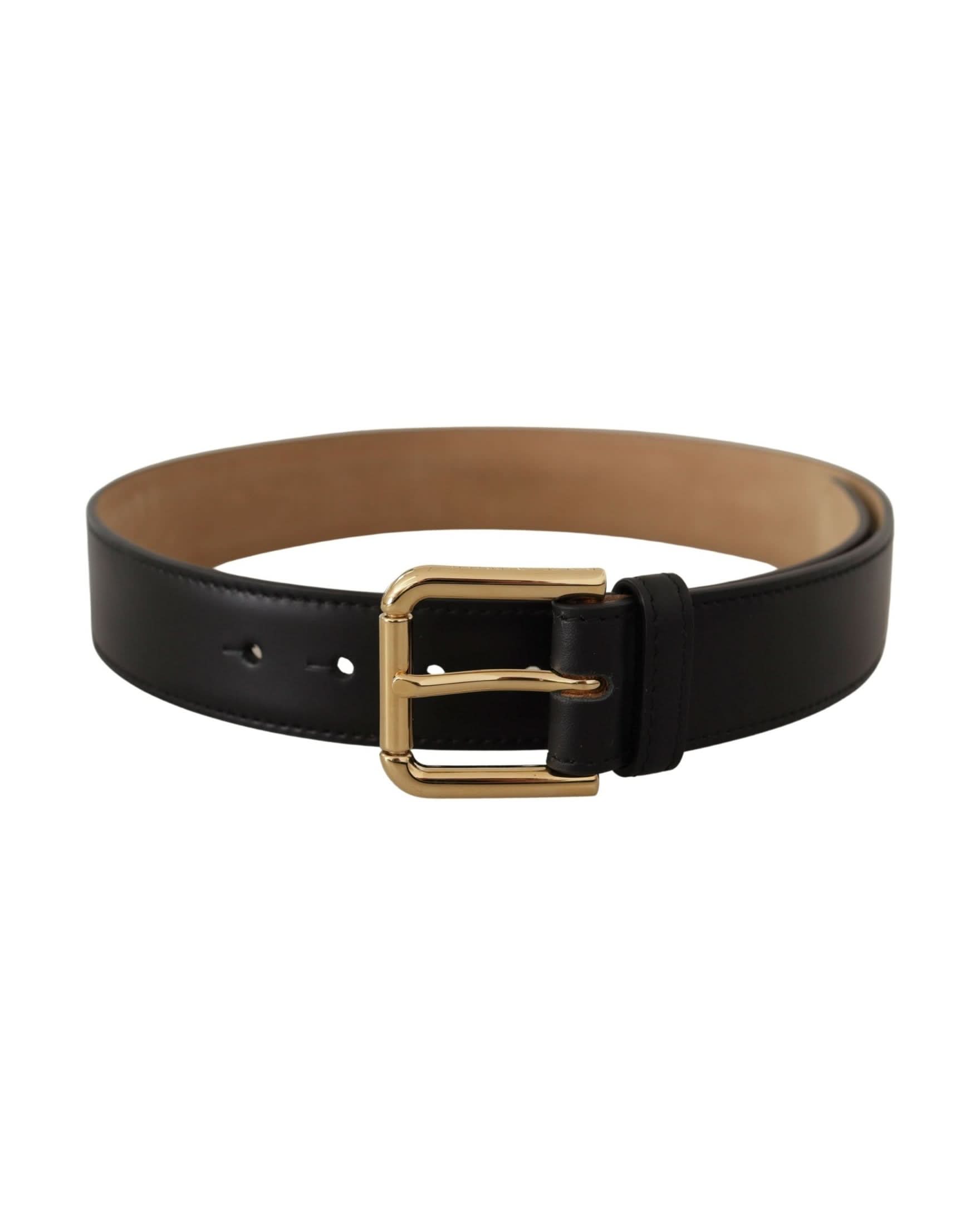 Dolce & Gabbana Black Leather Solid Classic Gold Waist Buckle Belt Belts