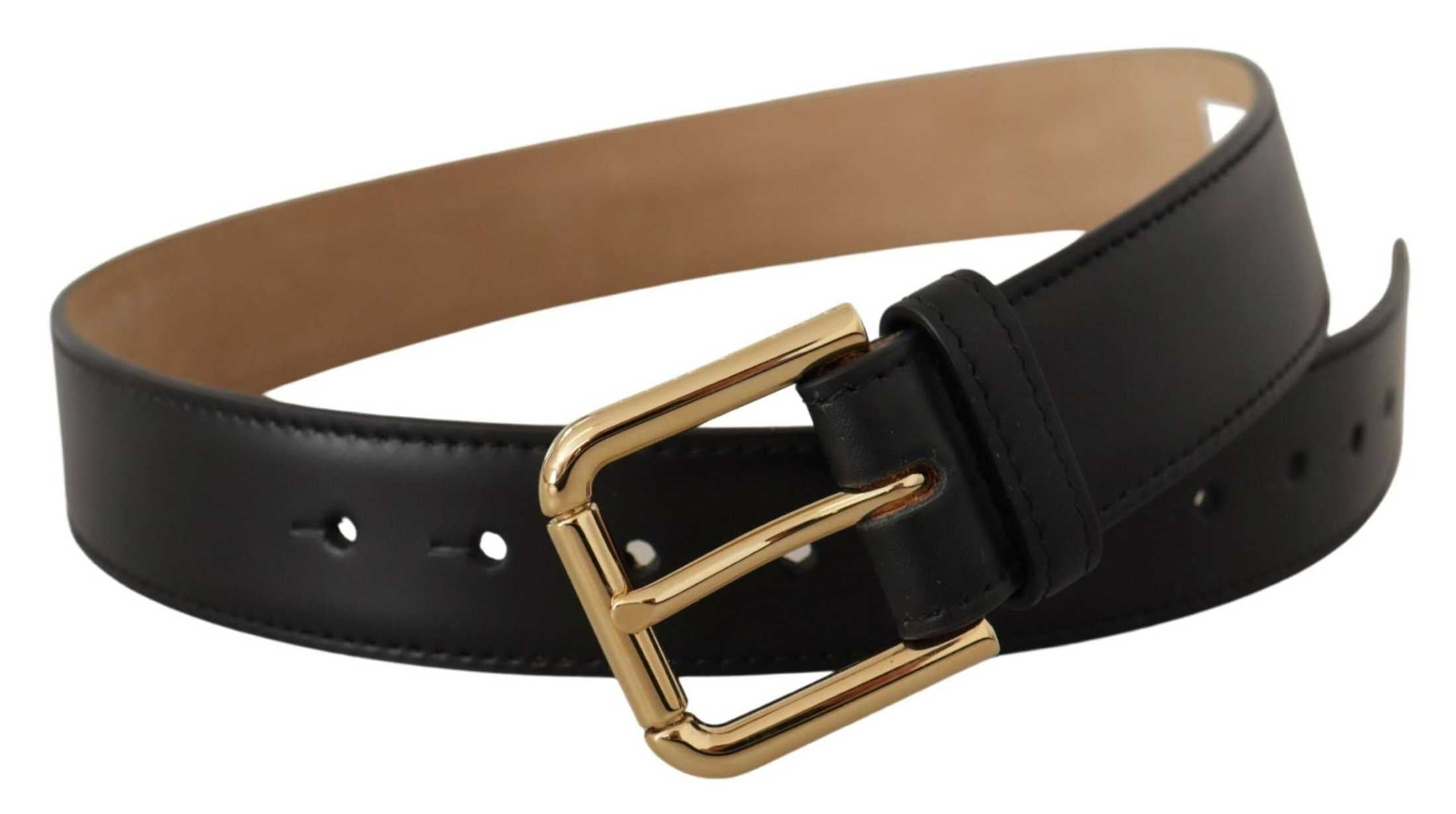 Dolce & Gabbana Black Leather Solid Classic Gold Waist Buckle Belt Belts