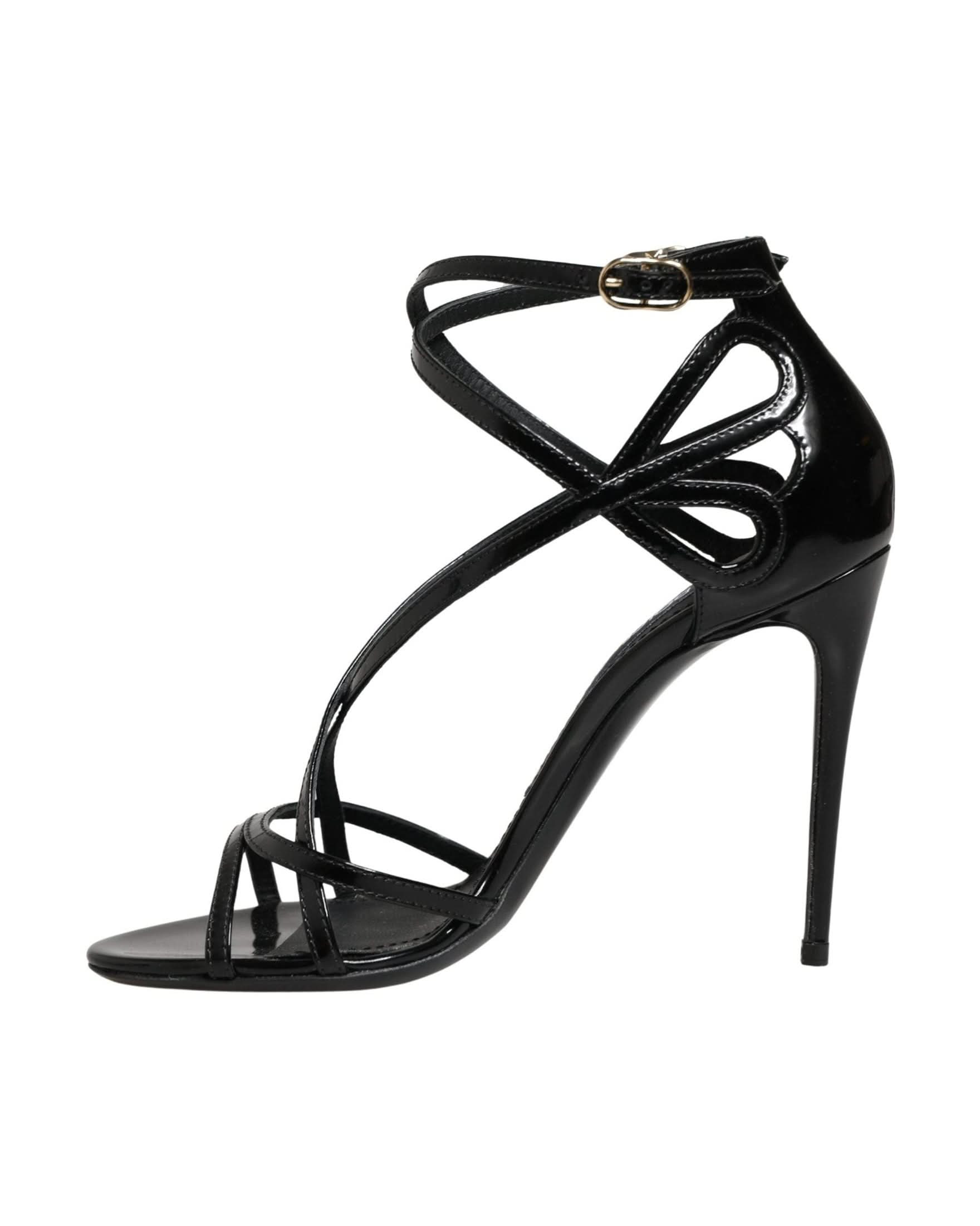 Dolce & Gabbana Black Leather Stiletto Heel Sandals Shoes