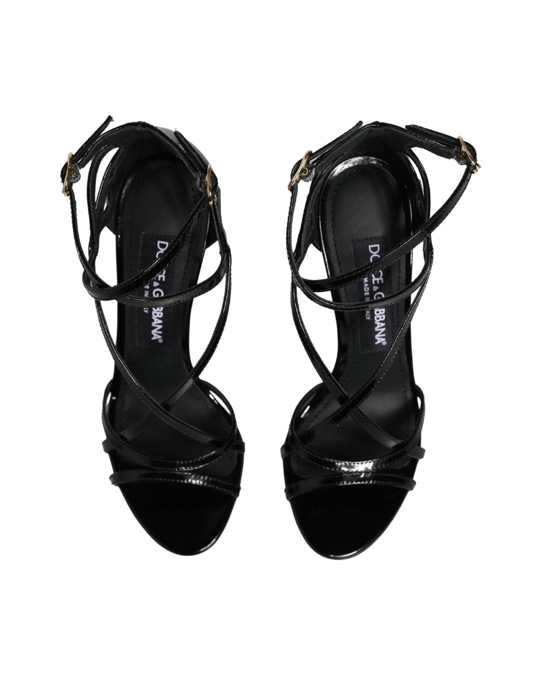 Dolce & Gabbana Black Leather Stiletto Heel Sandals Shoes