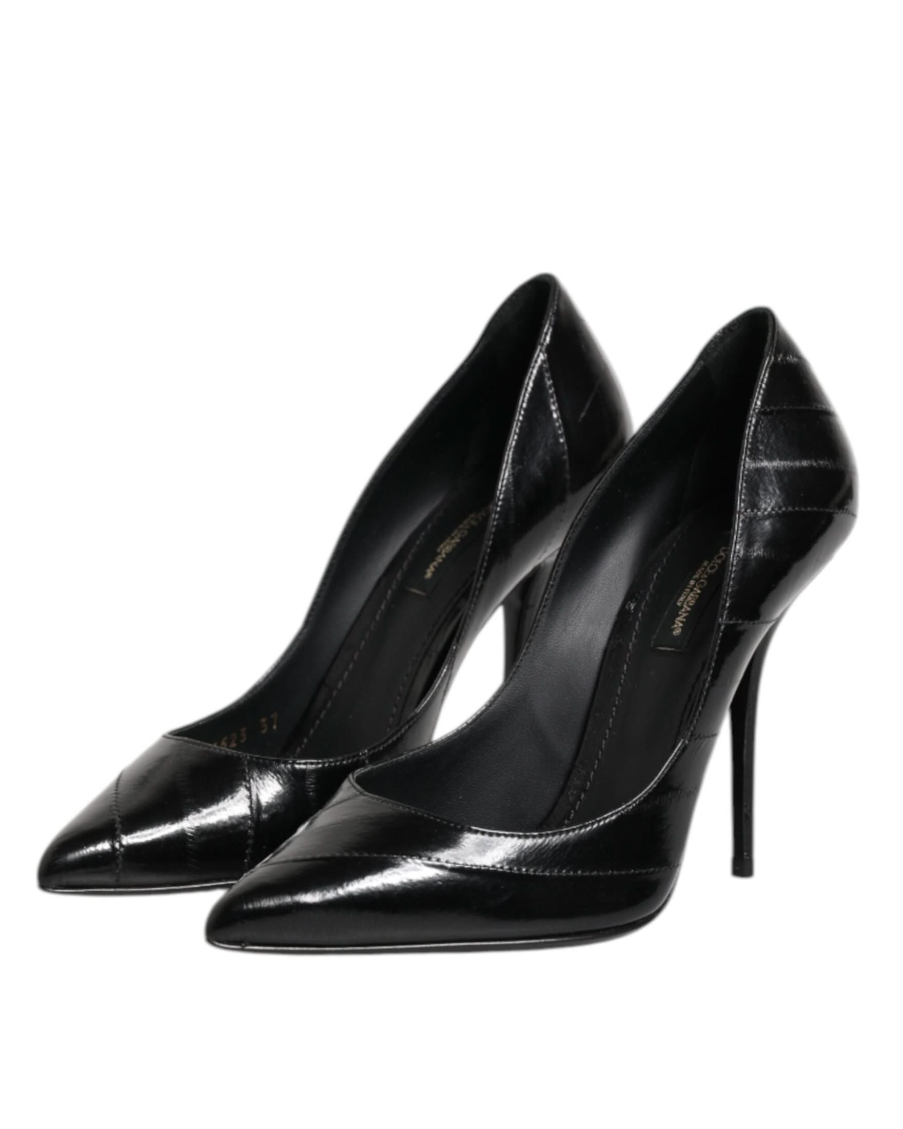 Dolce & Gabbana Black Leather Stiletto High Heels Heels
