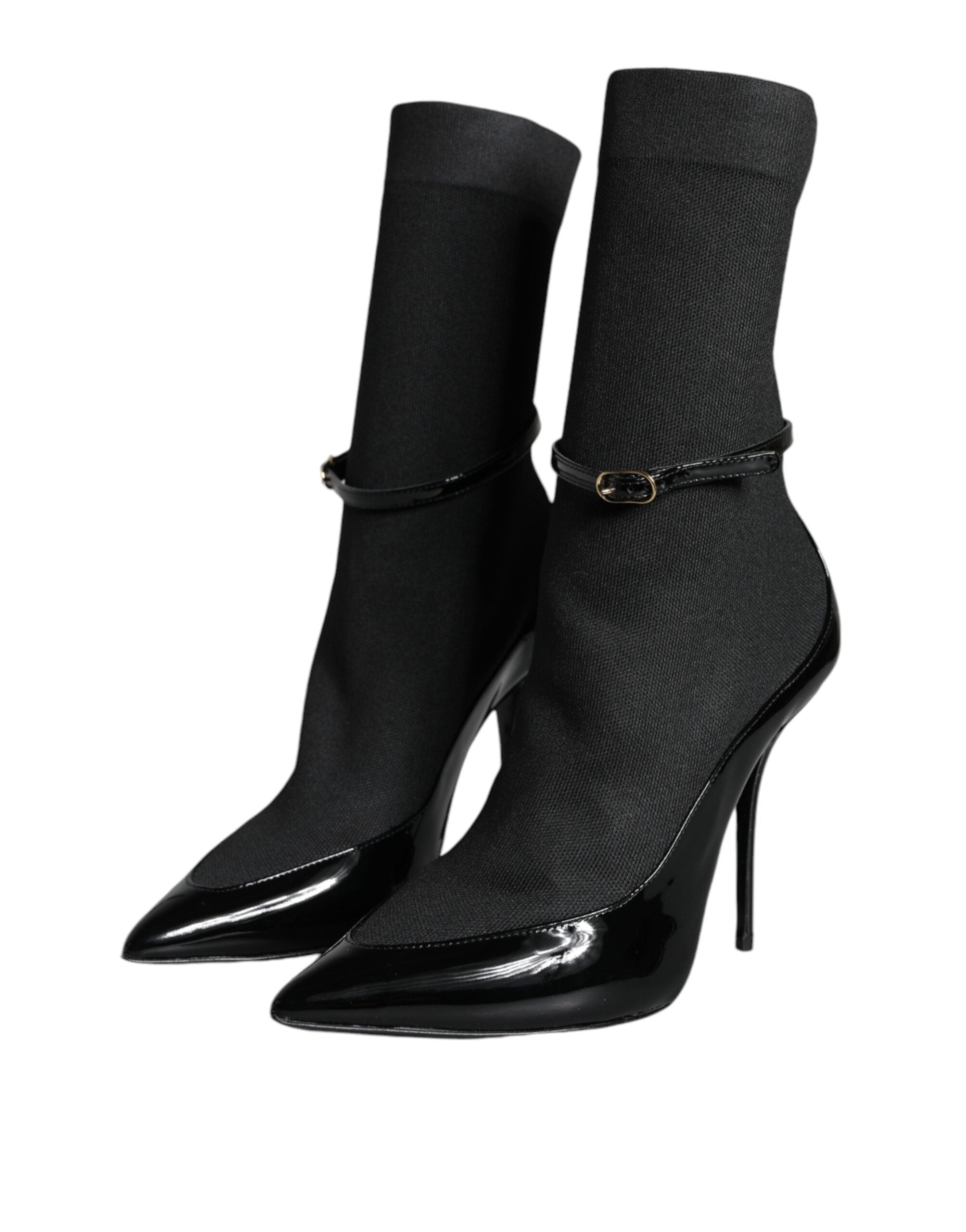 Dolce & Gabbana Black Leather Stilettos Booties Socks Shoes Glam Steals