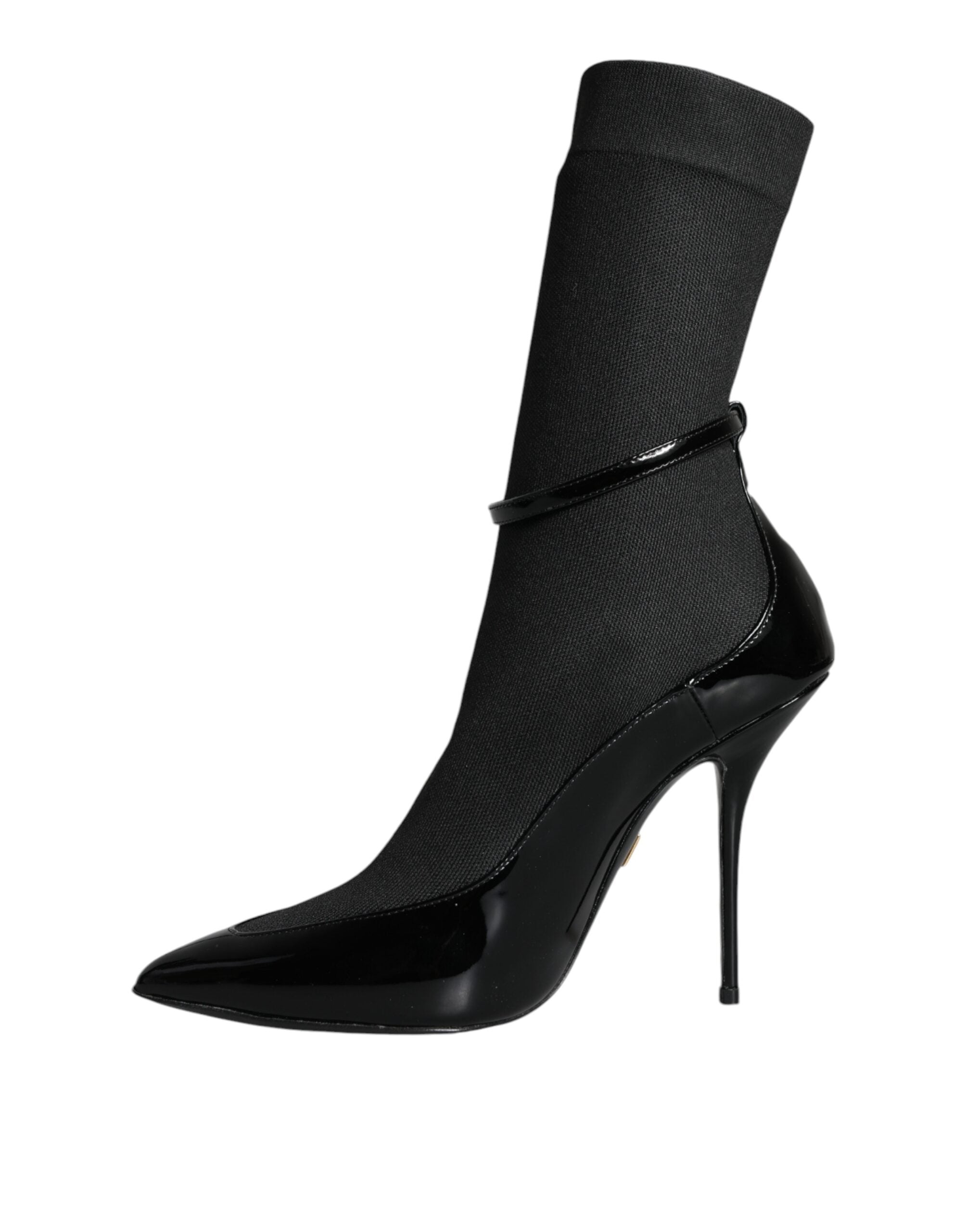 Dolce & Gabbana Black Leather Stilettos Booties Socks Shoes Glam Steals