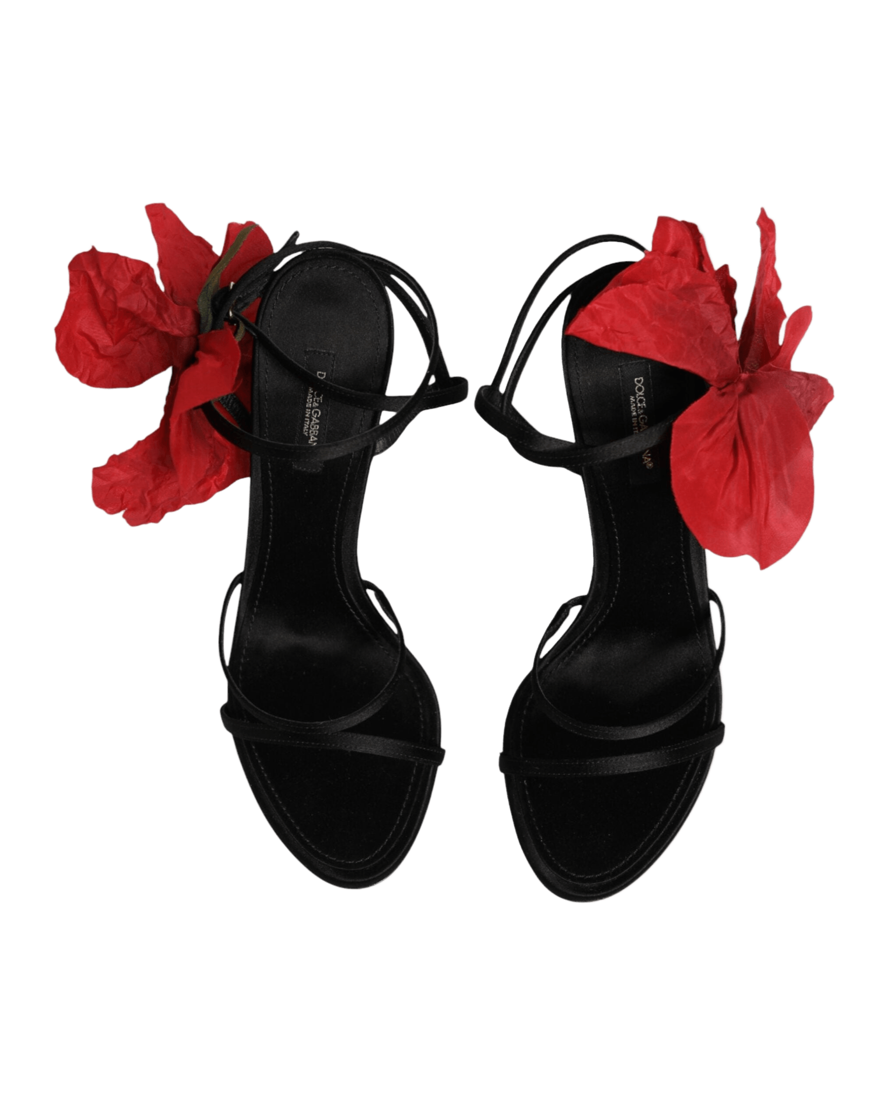 Dolce & Gabbana Black Leather Strappy Flower Heels Sandals Shoes Glam Steals