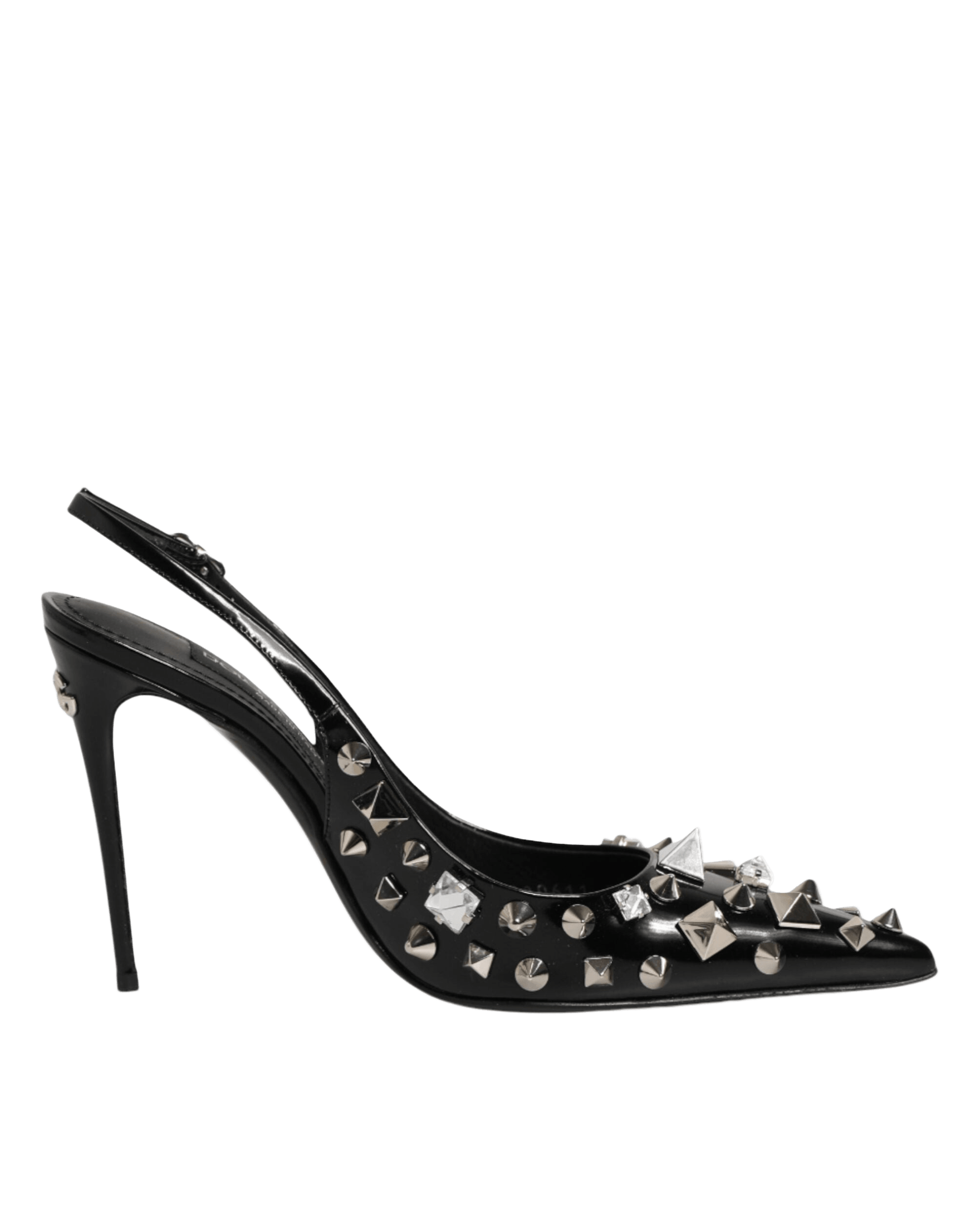 Dolce & Gabbana Black Leather Studded Heels Slingbacks Shoes Glam Steals