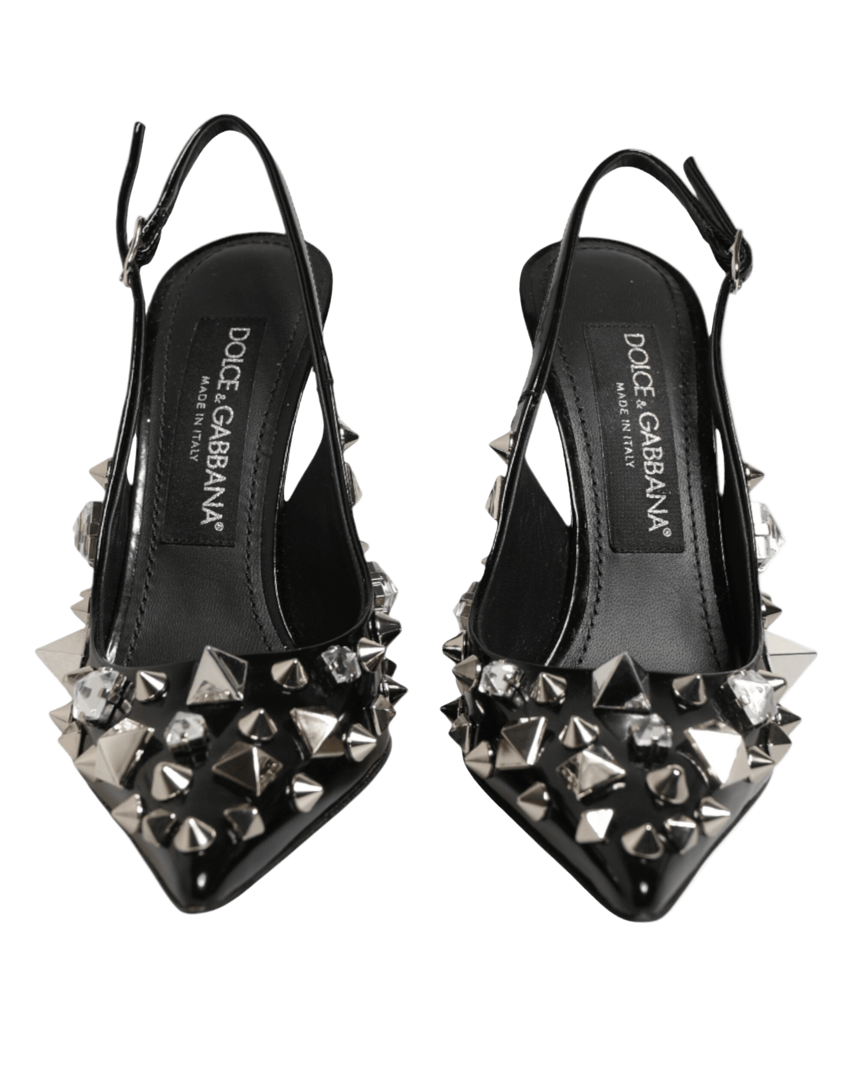 Dolce & Gabbana Black Leather Studded Heels Slingbacks Shoes Glam Steals