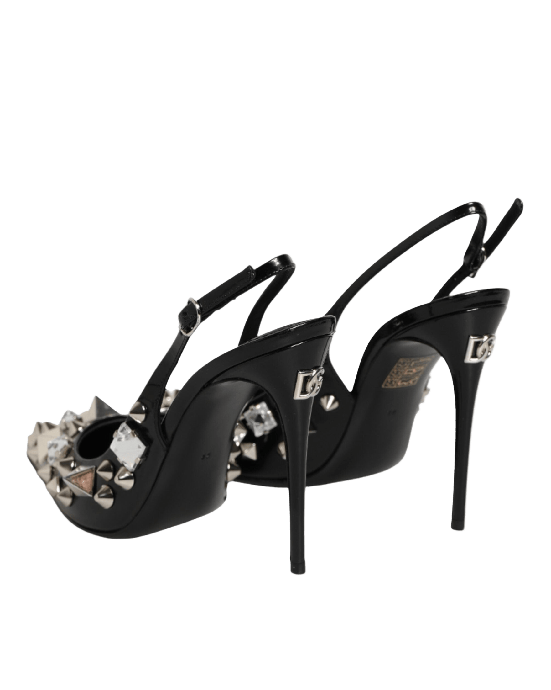 Dolce & Gabbana Black Leather Studded Heels Slingbacks Shoes Glam Steals