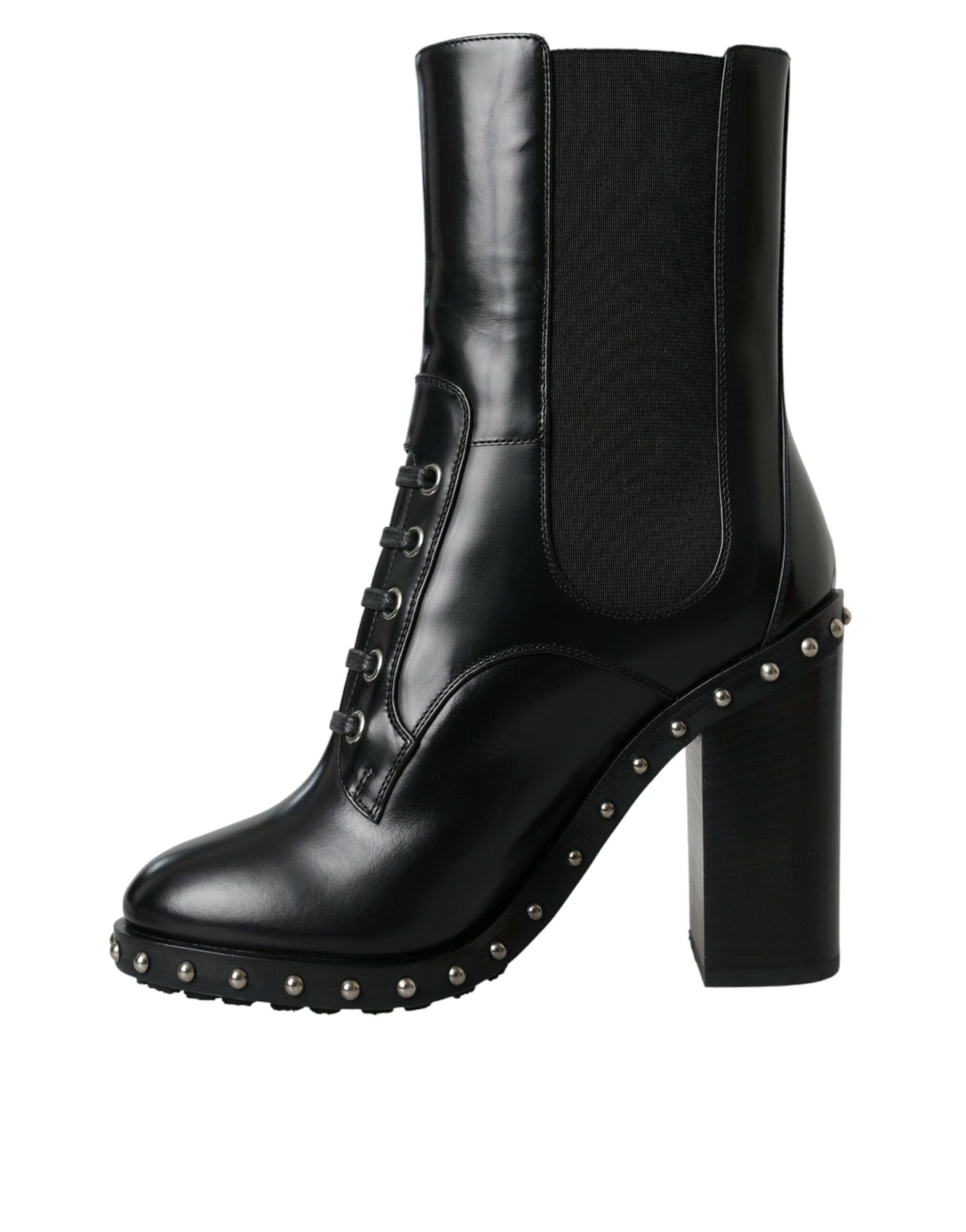 Dolce & Gabbana Black Leather Studded Lace Up Boots Shoes Glam Steals