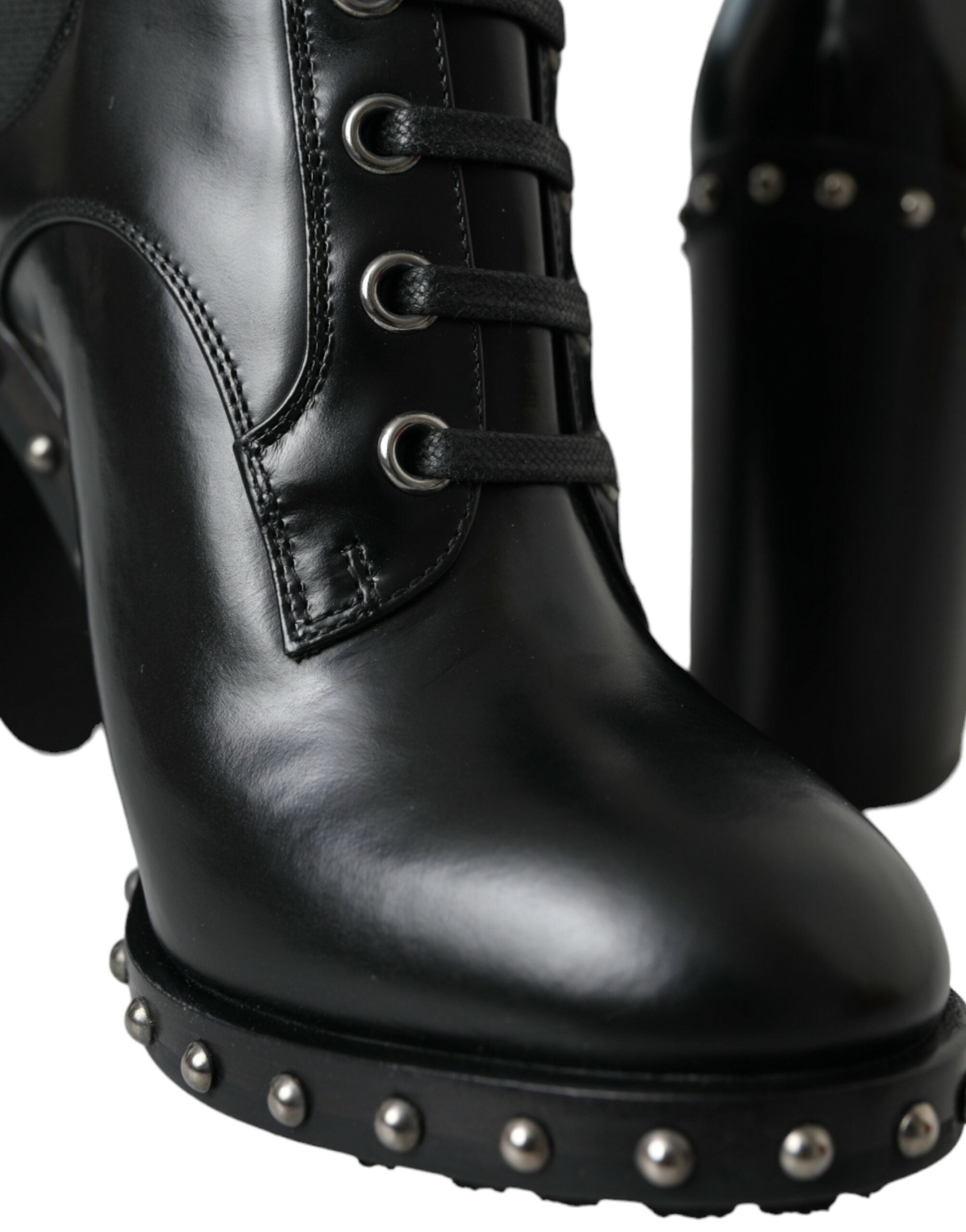 Dolce & Gabbana Black Leather Studded Lace Up Boots Shoes Glam Steals