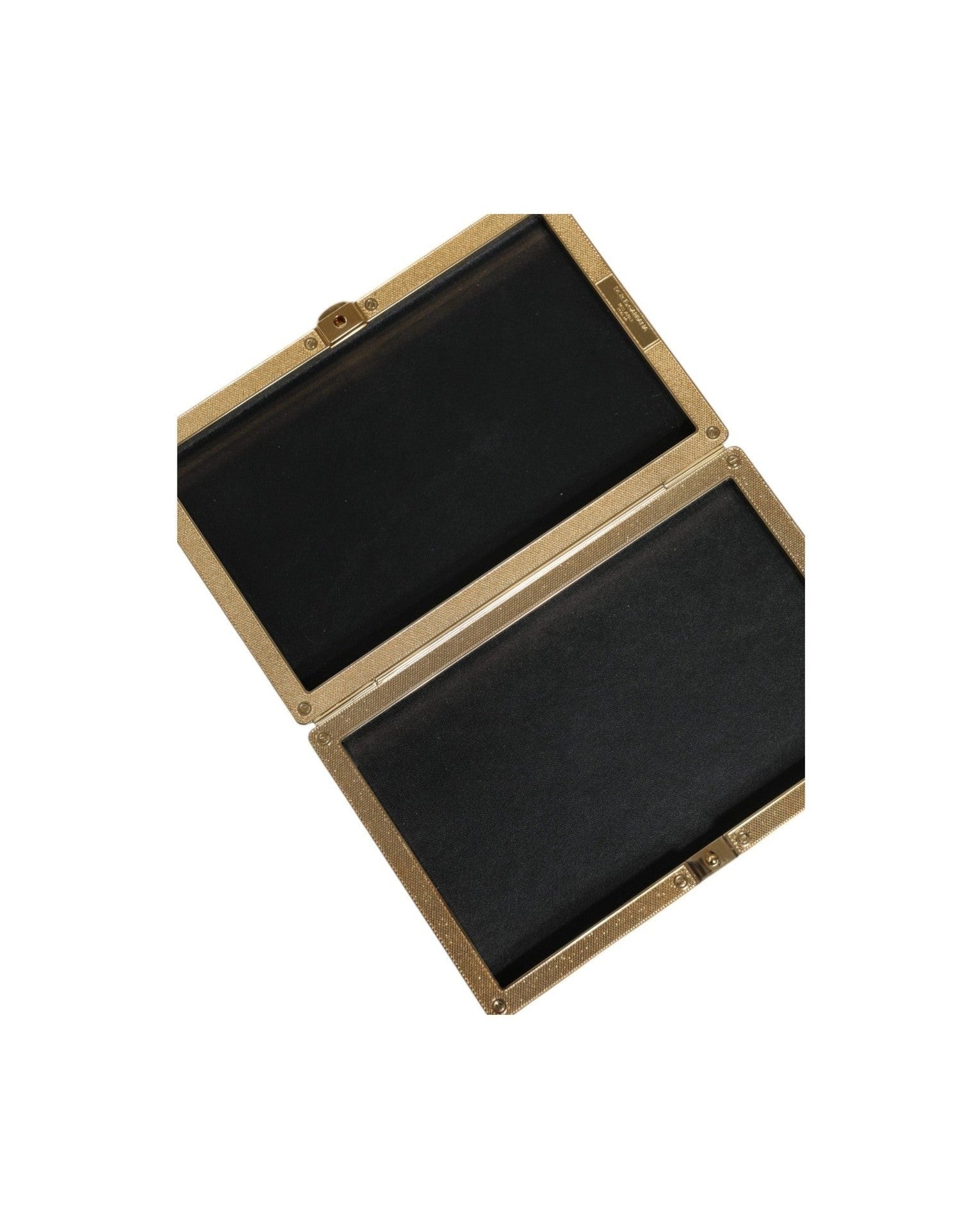 Dolce & Gabbana Leather Studs Frame Clutch Evening Purse Black Gold Bag Glam Steals