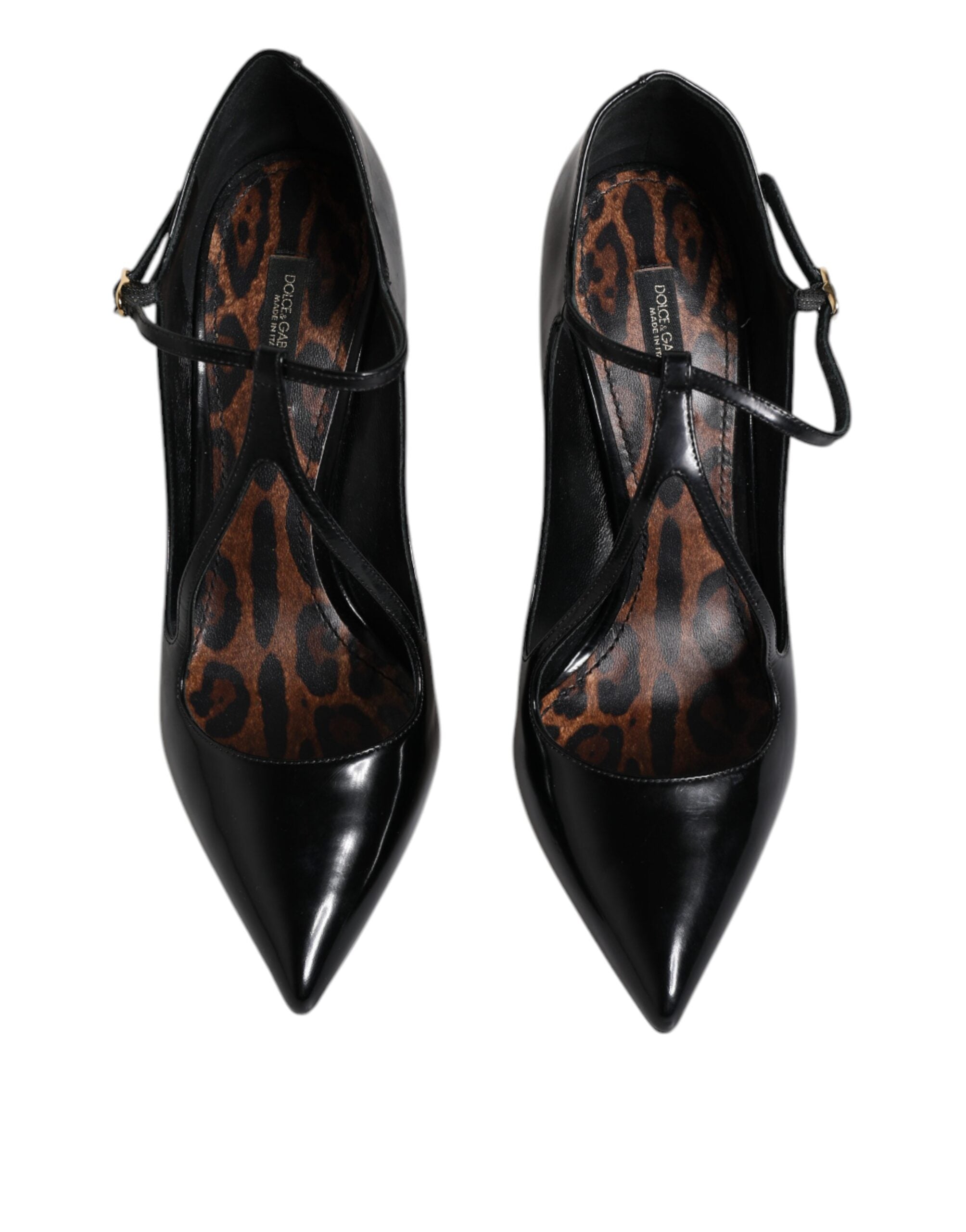 Dolce & Gabbana Black Leather T-Strap Stiletto Heels Shoes Glam Steals