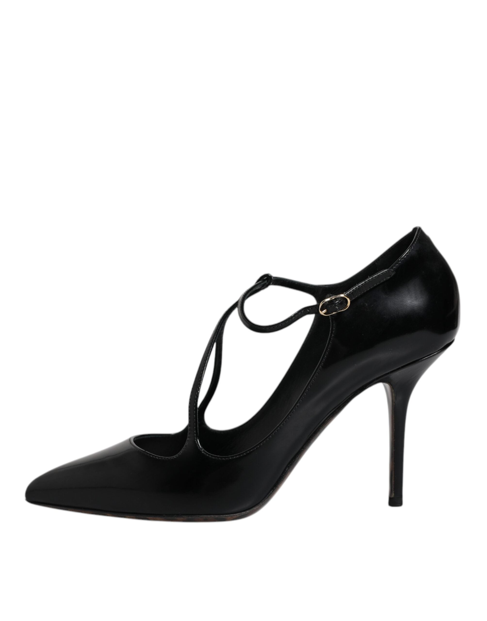 Dolce & Gabbana Black Leather T-Strap Stiletto Heels Shoes Glam Steals