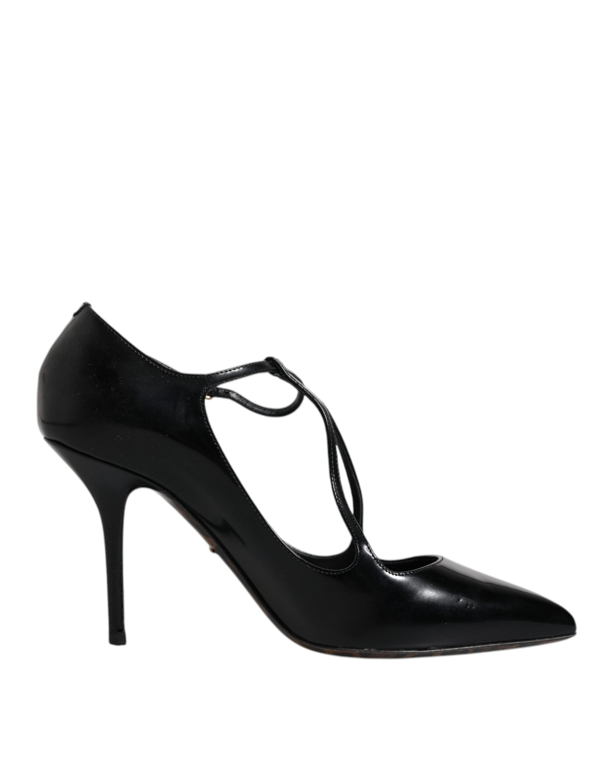 Dolce & Gabbana Black Leather T-Strap Stiletto Heels Shoes Glam Steals