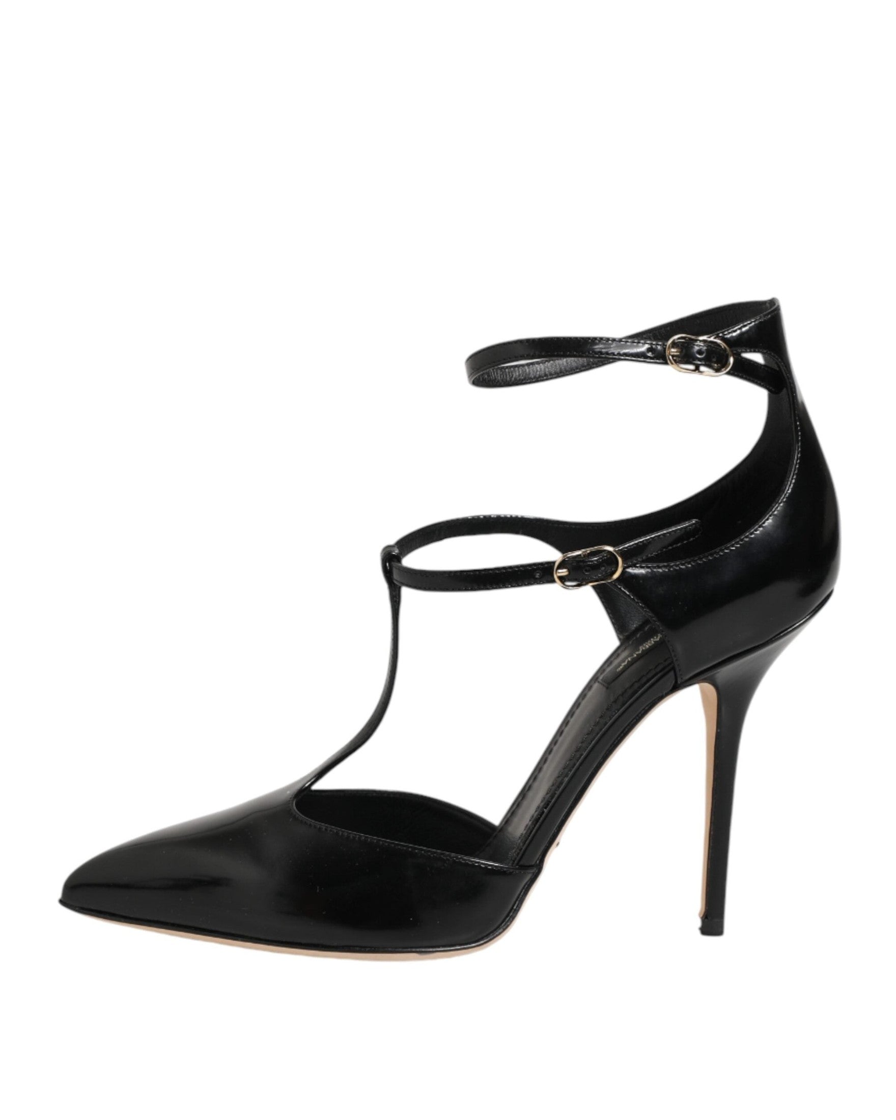 Dolce & Gabbana Black Leather T Straps Heels Sandals Shoes Glam Steals