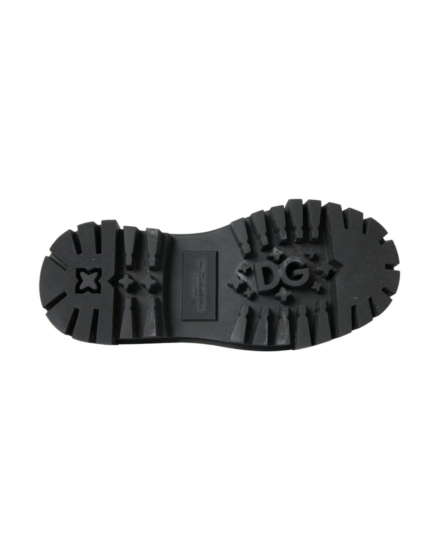 Dolce & Gabbana Black Leather Trekking Derby Embellished Shoes Boots