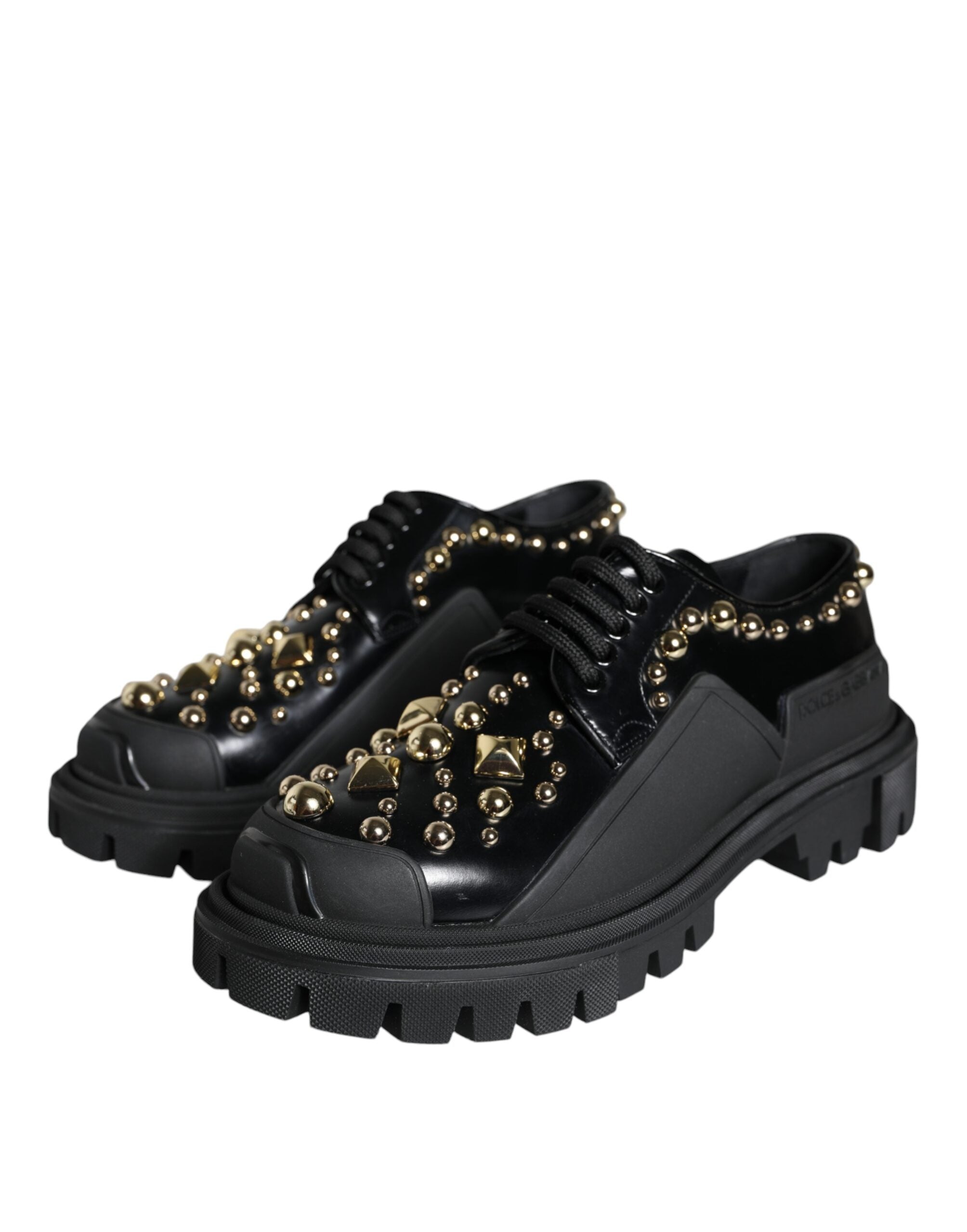 Dolce & Gabbana Black Leather Trekking Derby Embellished Shoes Glam Steals