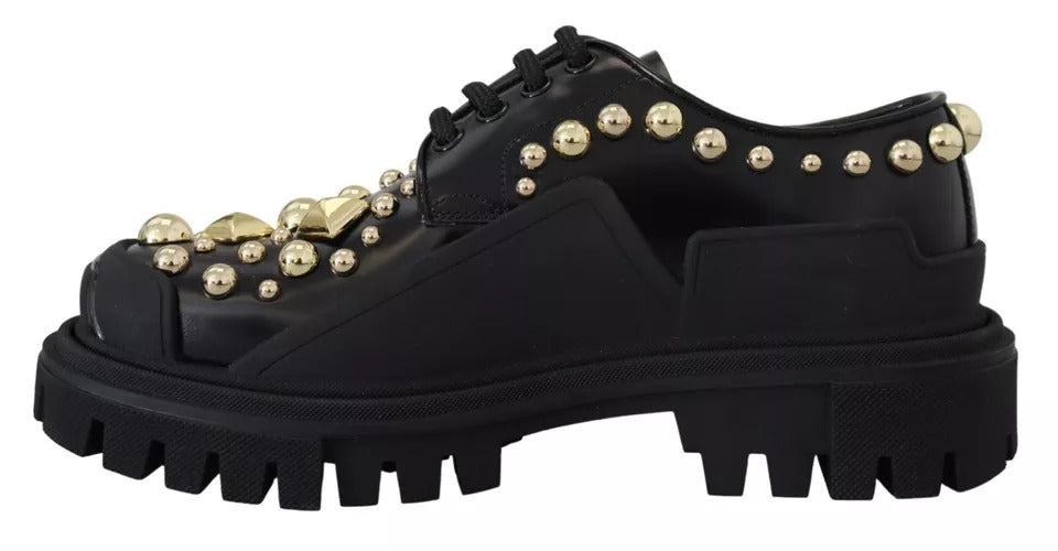 Dolce & Gabbana Black Leather Trekking Derby Embellished Shoes Glam Steals