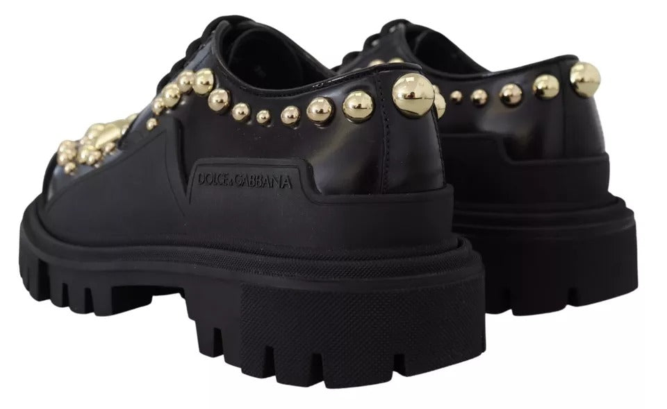 Dolce & Gabbana Black Leather Trekking Derby Embellished Shoes Glam Steals