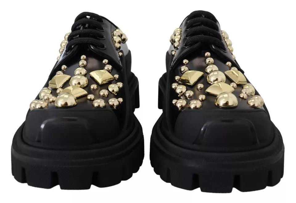 Dolce & Gabbana Black Leather Trekking Derby Embellished Shoes Glam Steals