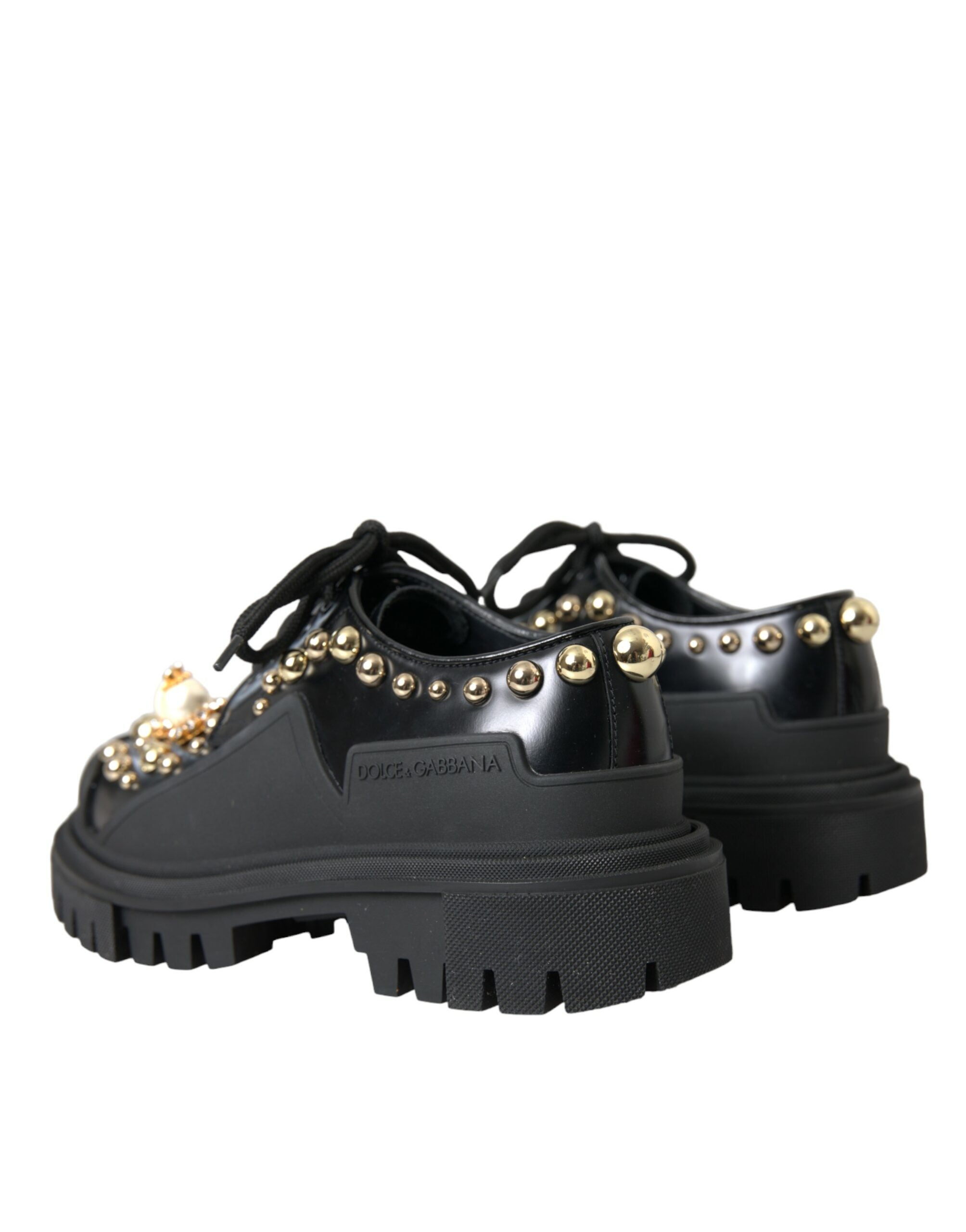 Dolce & Gabbana Black Leather Trekking Derby Embellished Shoes Glam Steals