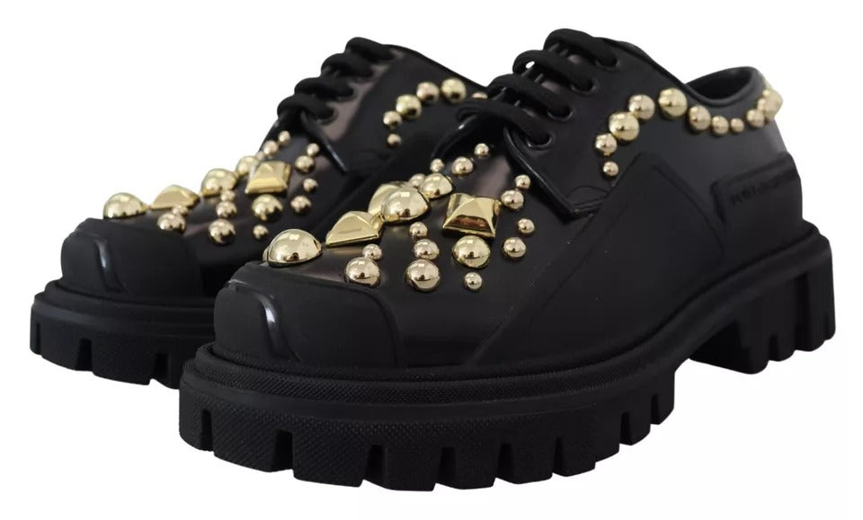 Dolce & Gabbana Black Leather Trekking Derby Embellished Shoes Glam Steals