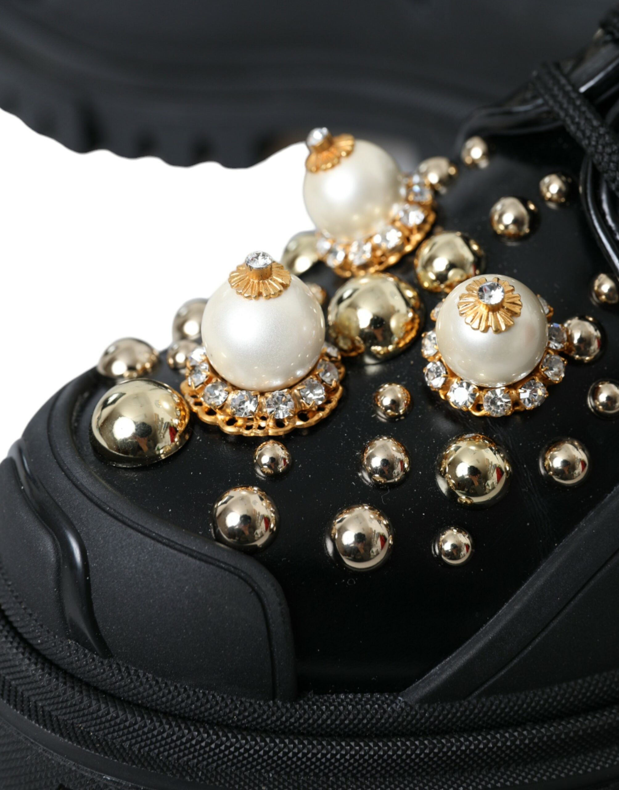 Dolce & Gabbana Black Leather Trekking Derby Embellished Shoes Glam Steals