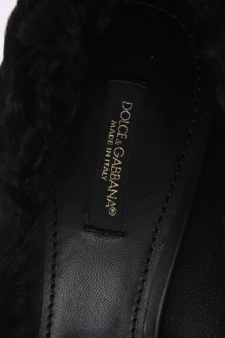 Dolce & Gabbana Black Leather Xiangao Lamb Fur Pumps Heels