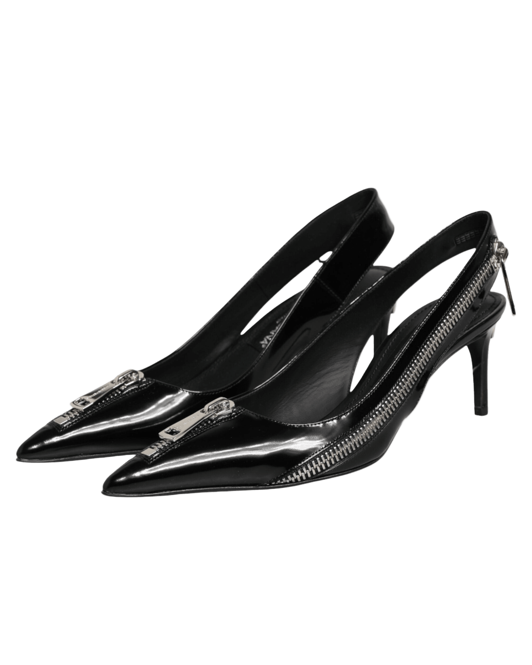 Dolce & Gabbana Black Leather Zipper Heels Slingbacks Shoes Heels