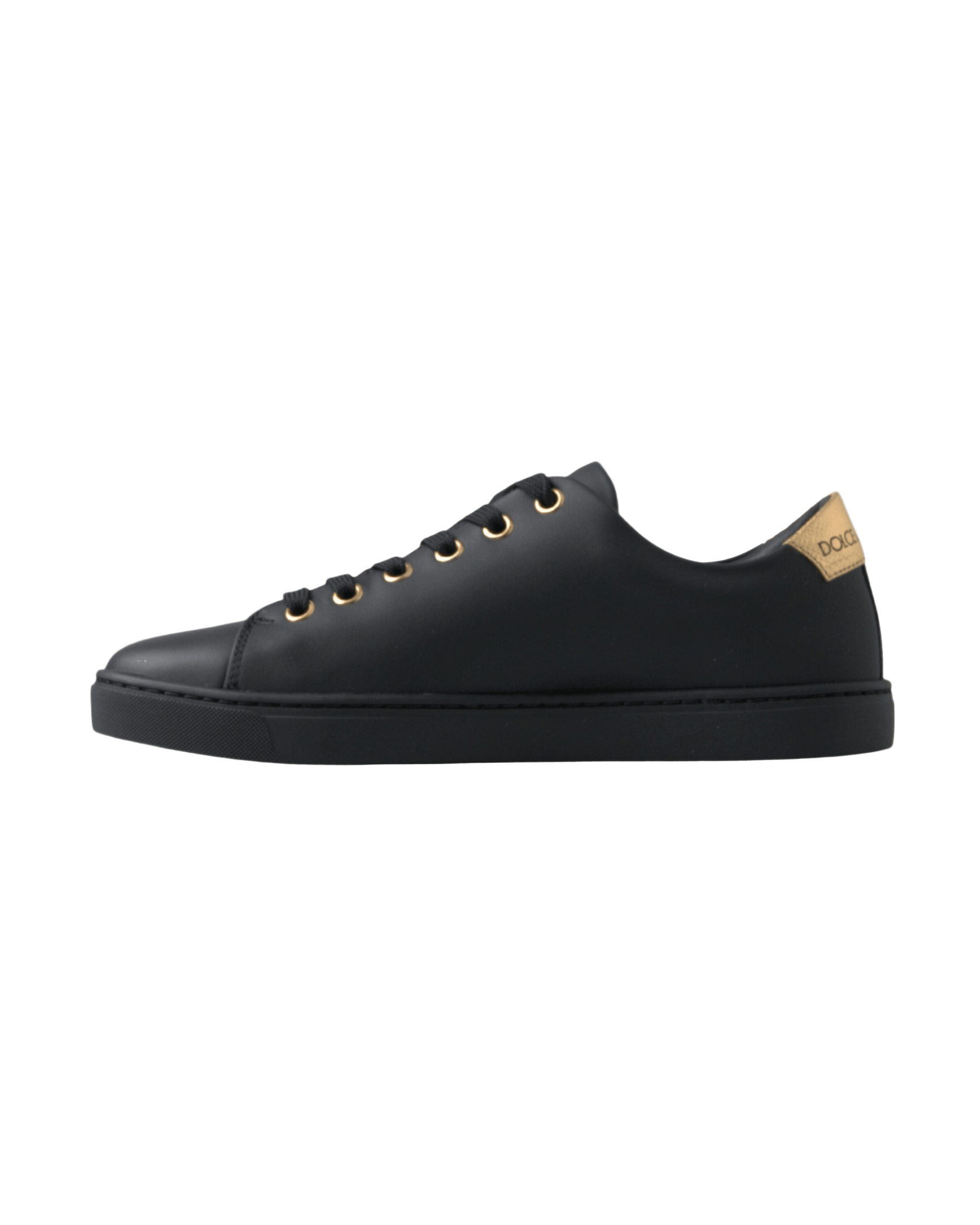 Dolce & Gabbana Black Leather Gold Classic Sneakers Shoes Sneakers