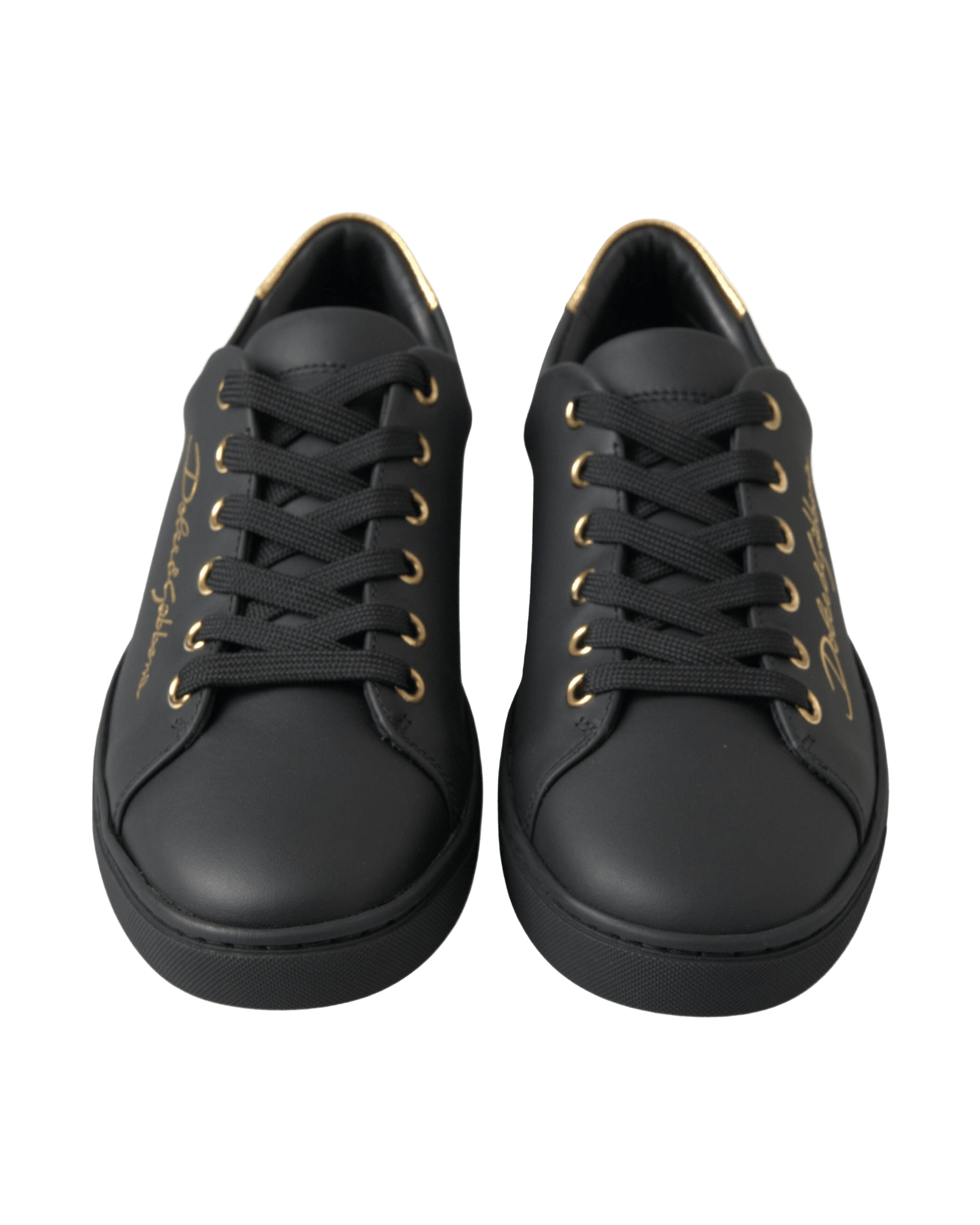 Dolce & Gabbana Black Leather Gold Classic Sneakers Shoes Sneakers