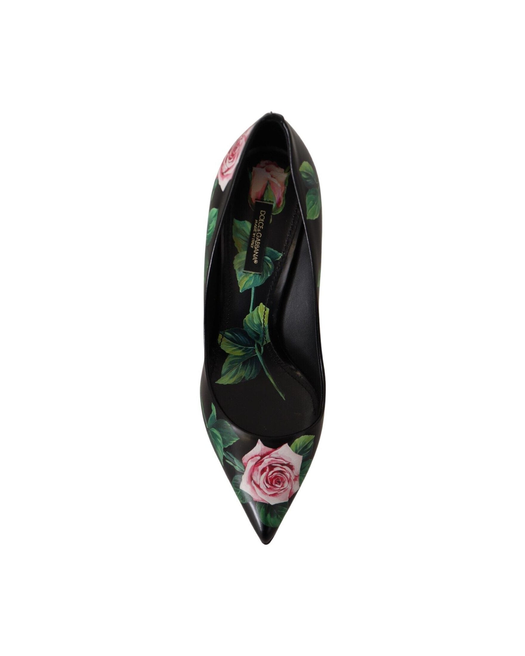 Dolce & Gabbana Black Leather and Roses High Heels Pumps Shoes Glam Steals
