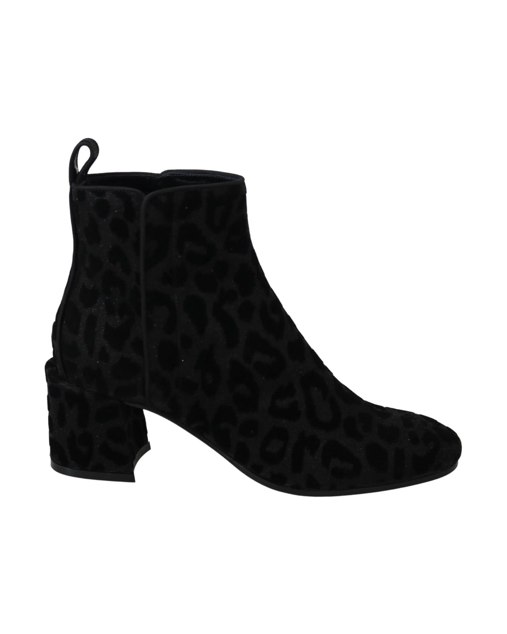 Dolce & Gabbana Black Leopard Short Boots Zipper Shoes Boots
