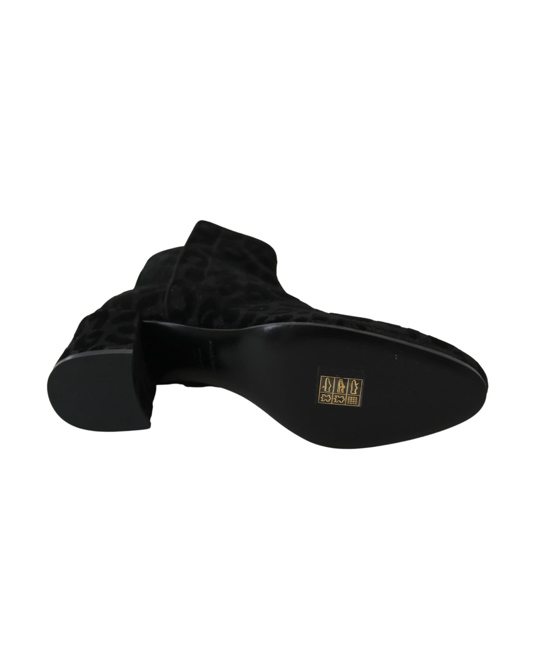 Dolce & Gabbana Black Leopard Short Boots Zipper Shoes Boots