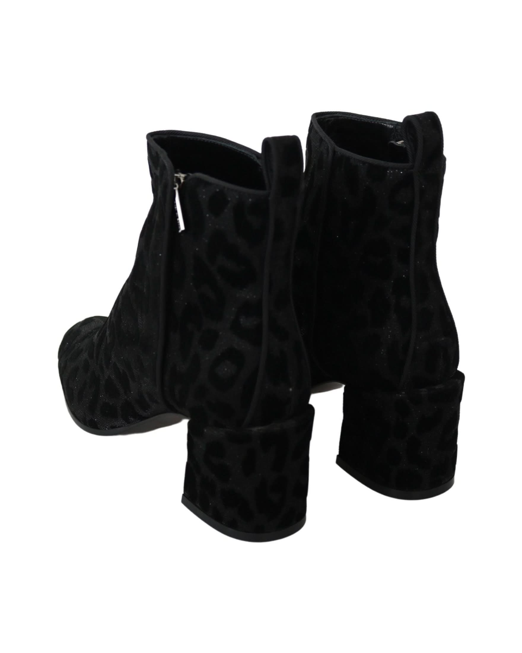 Dolce & Gabbana Black Leopard Short Boots Zipper Shoes Boots
