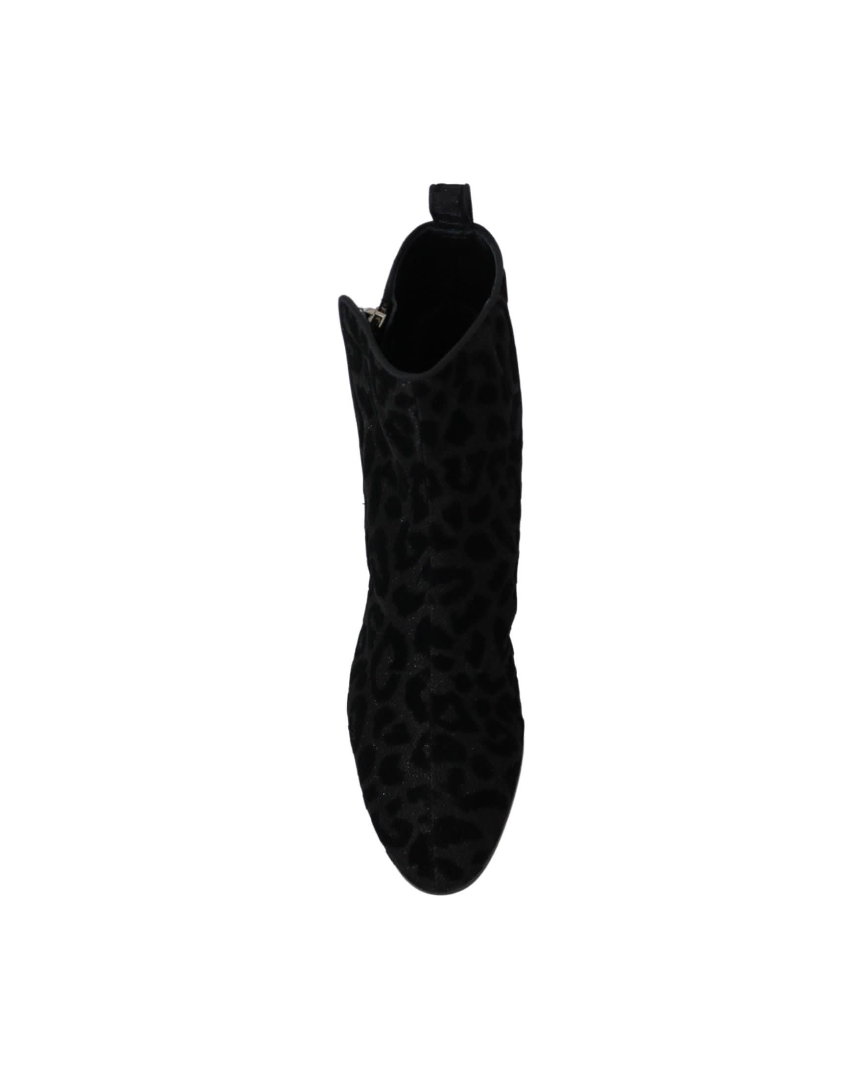 Dolce & Gabbana Black Leopard Short Boots Zipper Shoes Boots