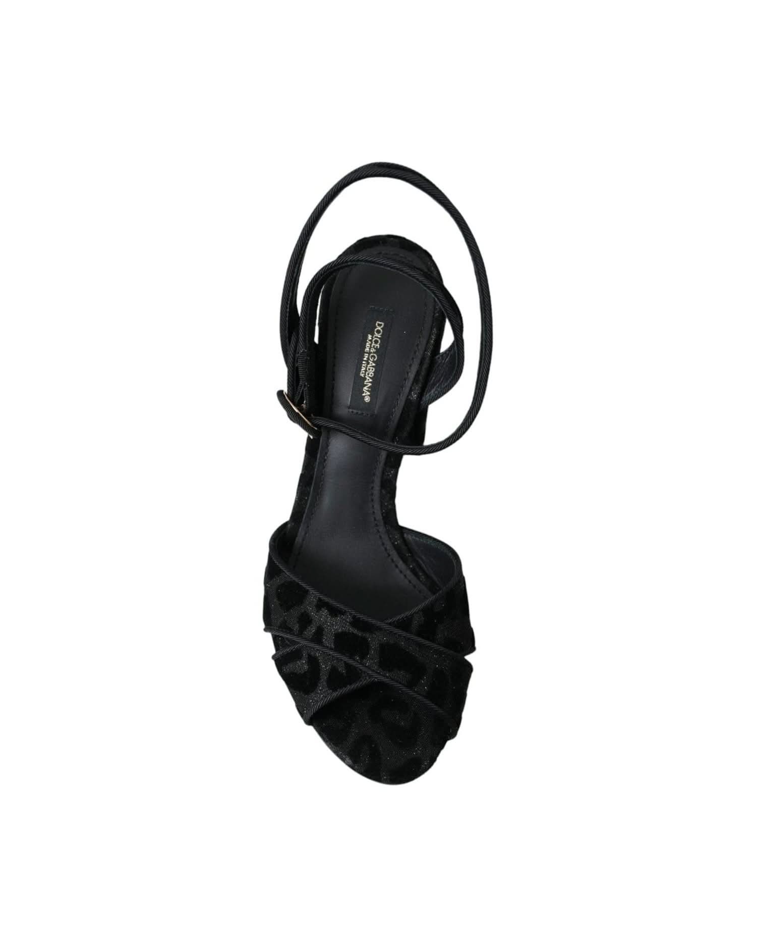 Dolce & Gabbana Black Leopard Suede Heels Sandals Shoes Heels