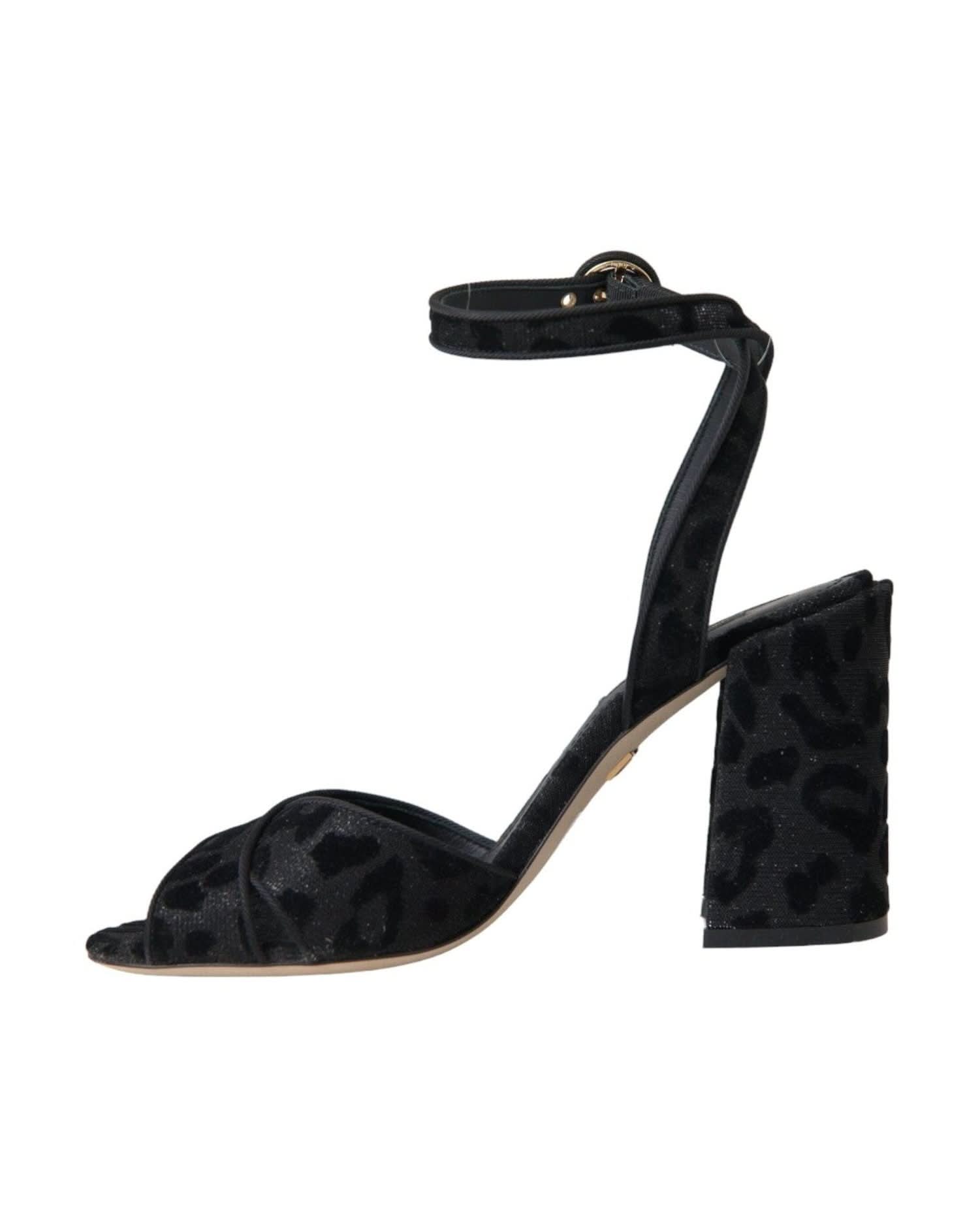 Dolce & Gabbana Black Leopard Suede Heels Sandals Shoes Heels