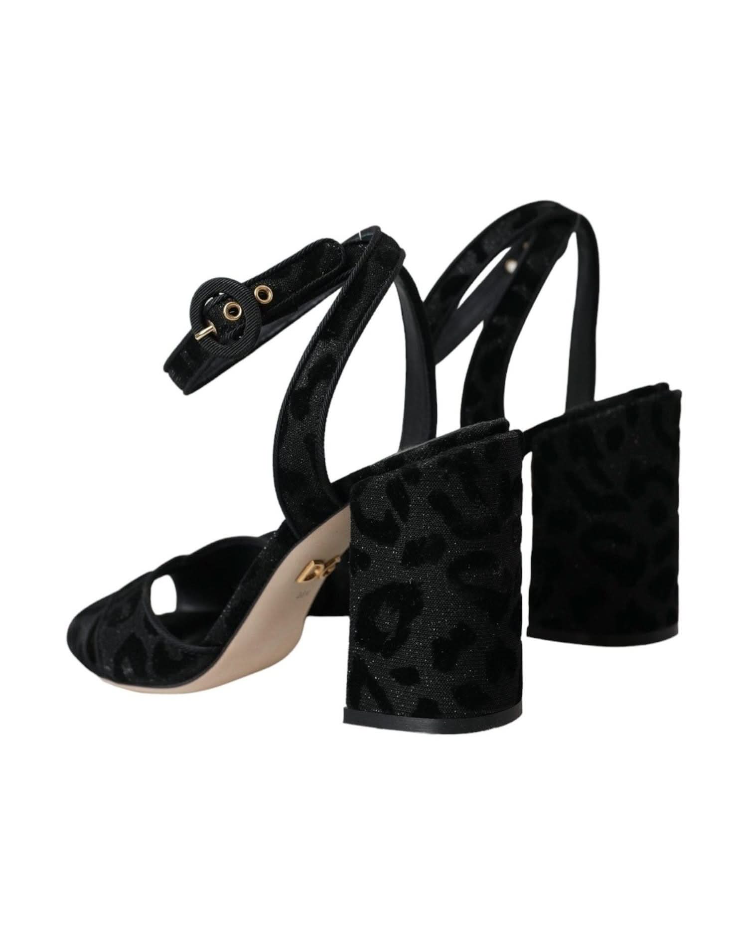 Dolce & Gabbana Black Leopard Suede Heels Sandals Shoes Heels