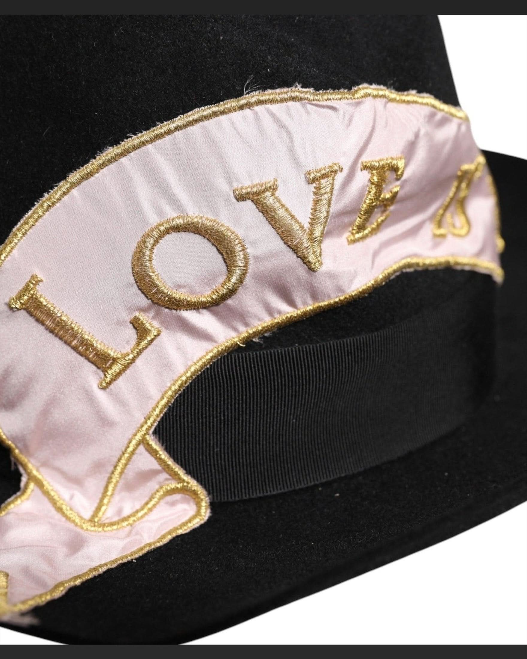 Dolce & Gabbana Black Logo Embroidered Wide Brim Hat Sun Hats
