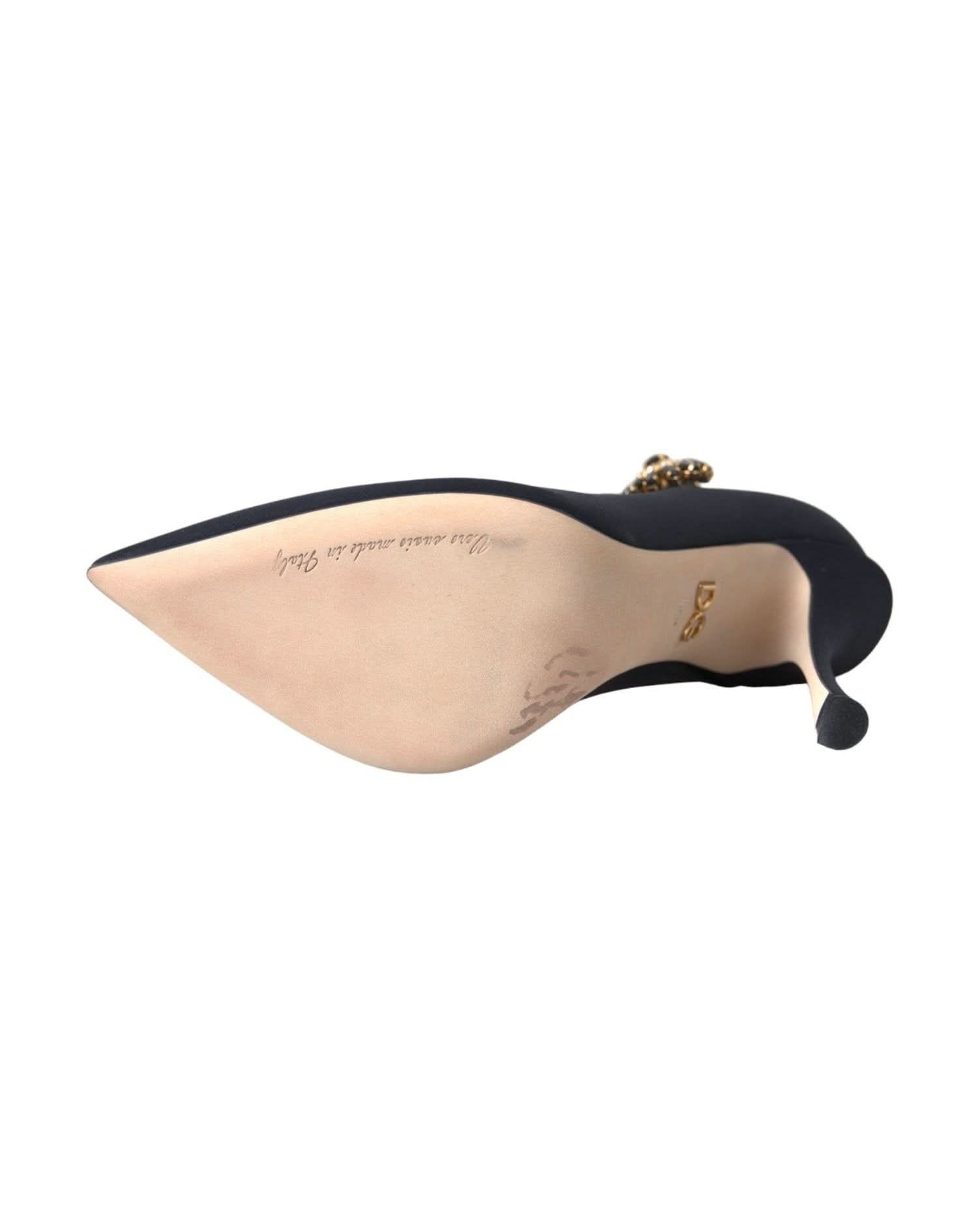 Dolce & Gabbana Black Mary Jane Jersey Crystal Pumps Shoes Heels