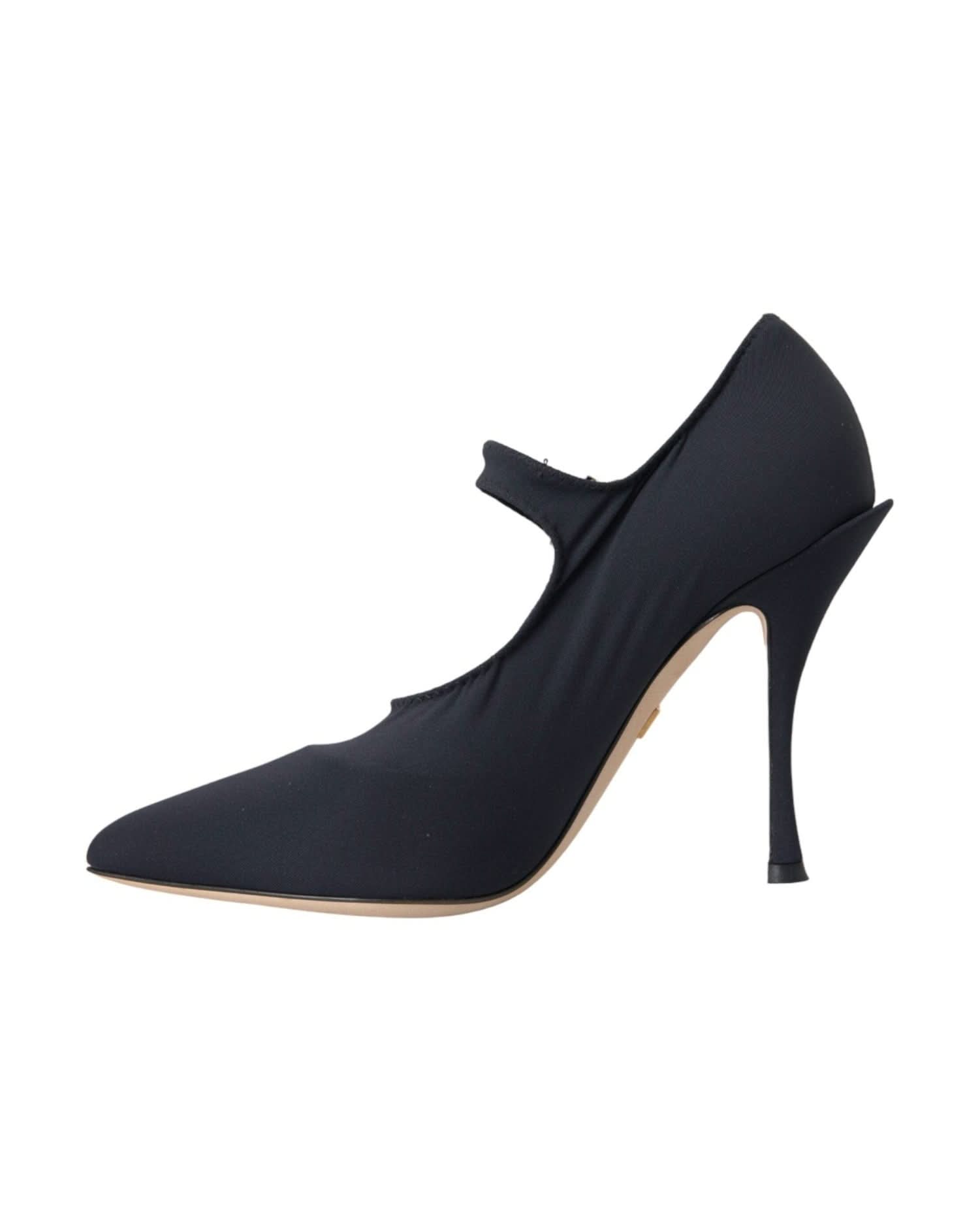 Dolce & Gabbana Black Mary Jane Jersey Crystal Pumps Shoes Heels