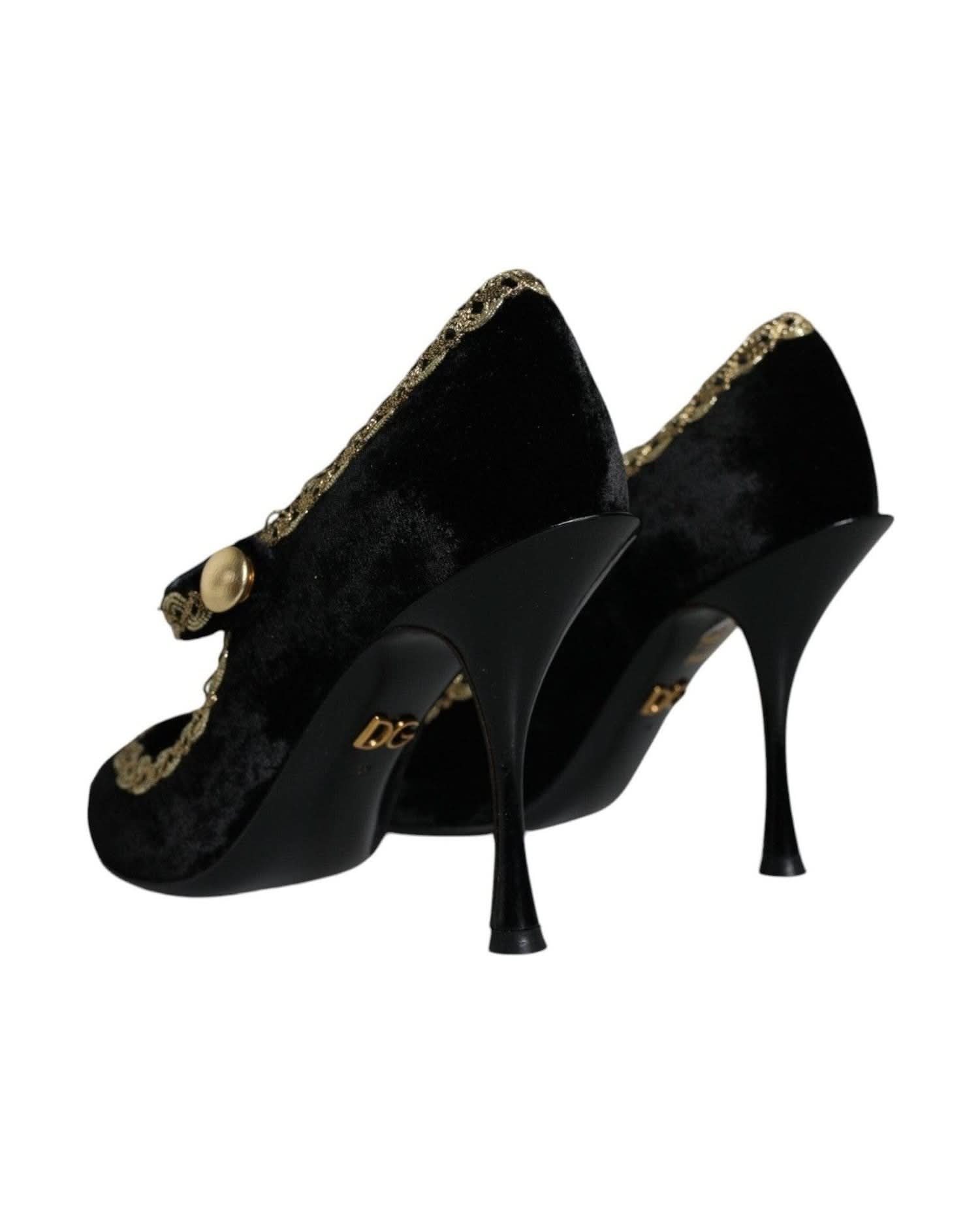 Dolce & Gabbana Black Velvet Mary Janes Pumps Shoes Heels