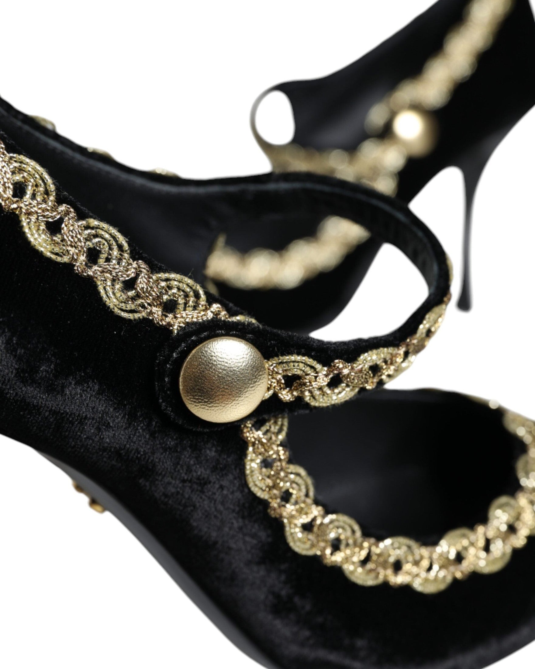 Dolce & Gabbana Black Mary Janes Velvet Gold Pumps Shoes Glam Steals