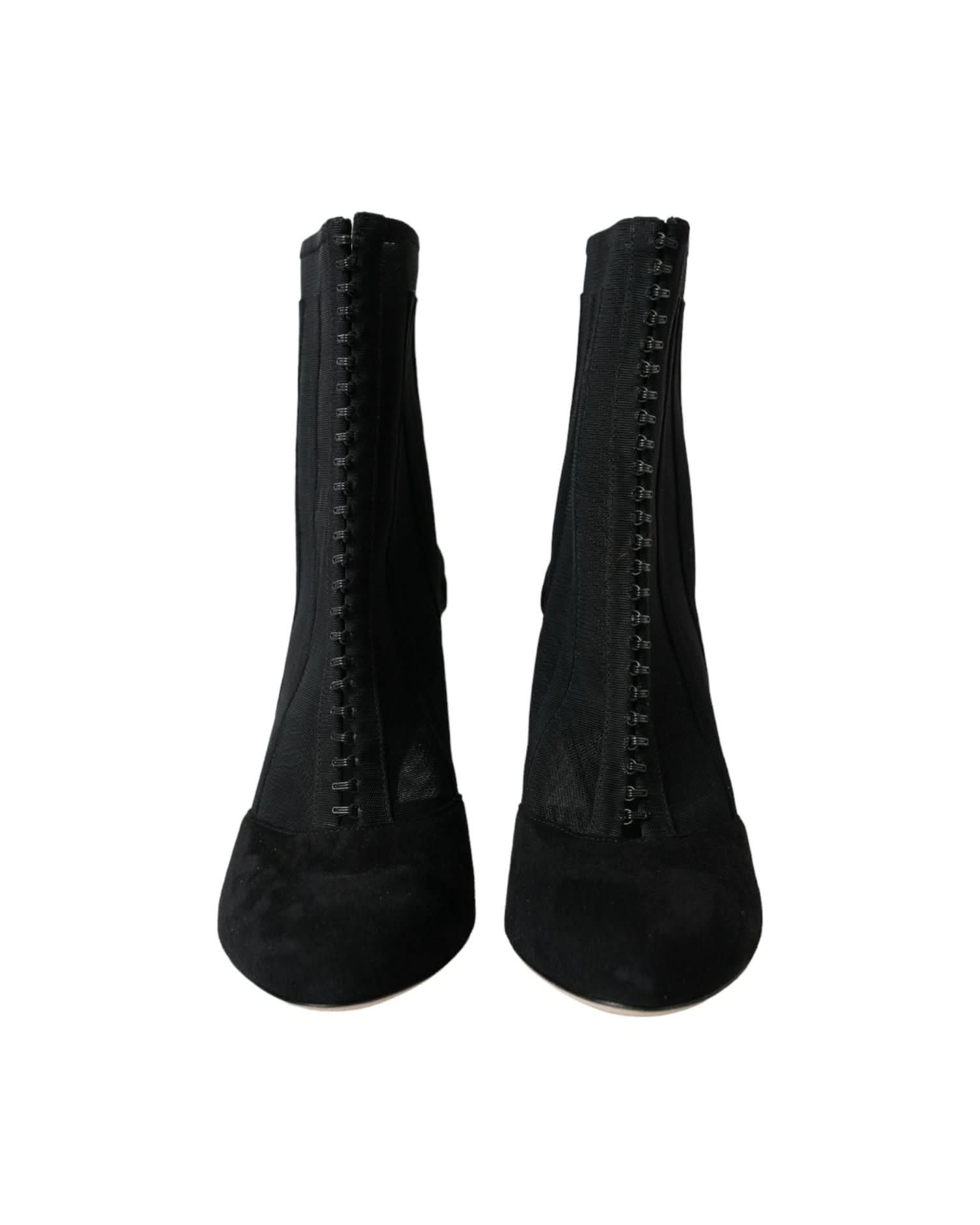 Dolce & Gabbana Black Mesh Stiletto Heels Ankle Boots Shoes Boots